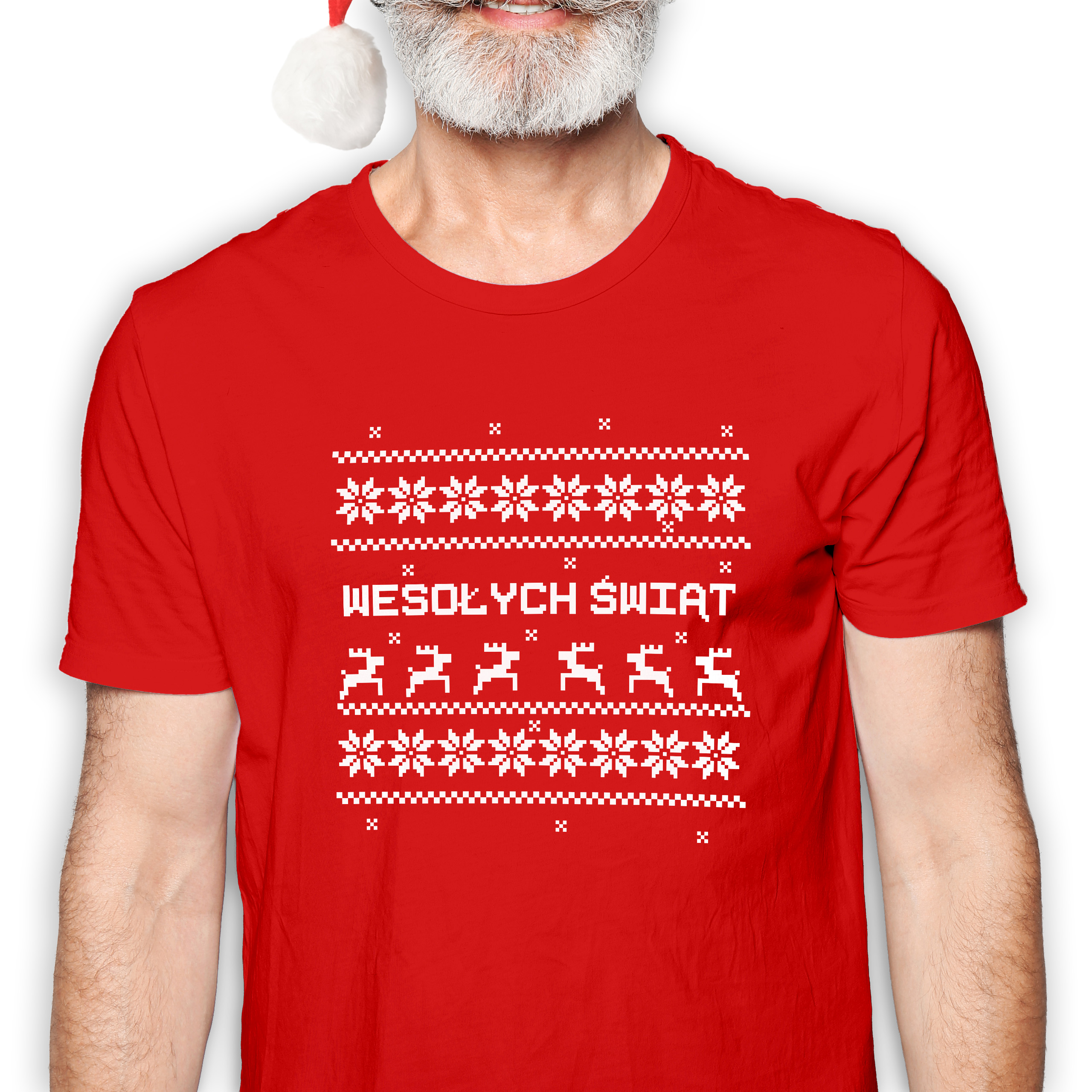 Koszulka męska czerwona święta "Świąteczne Wzorki"