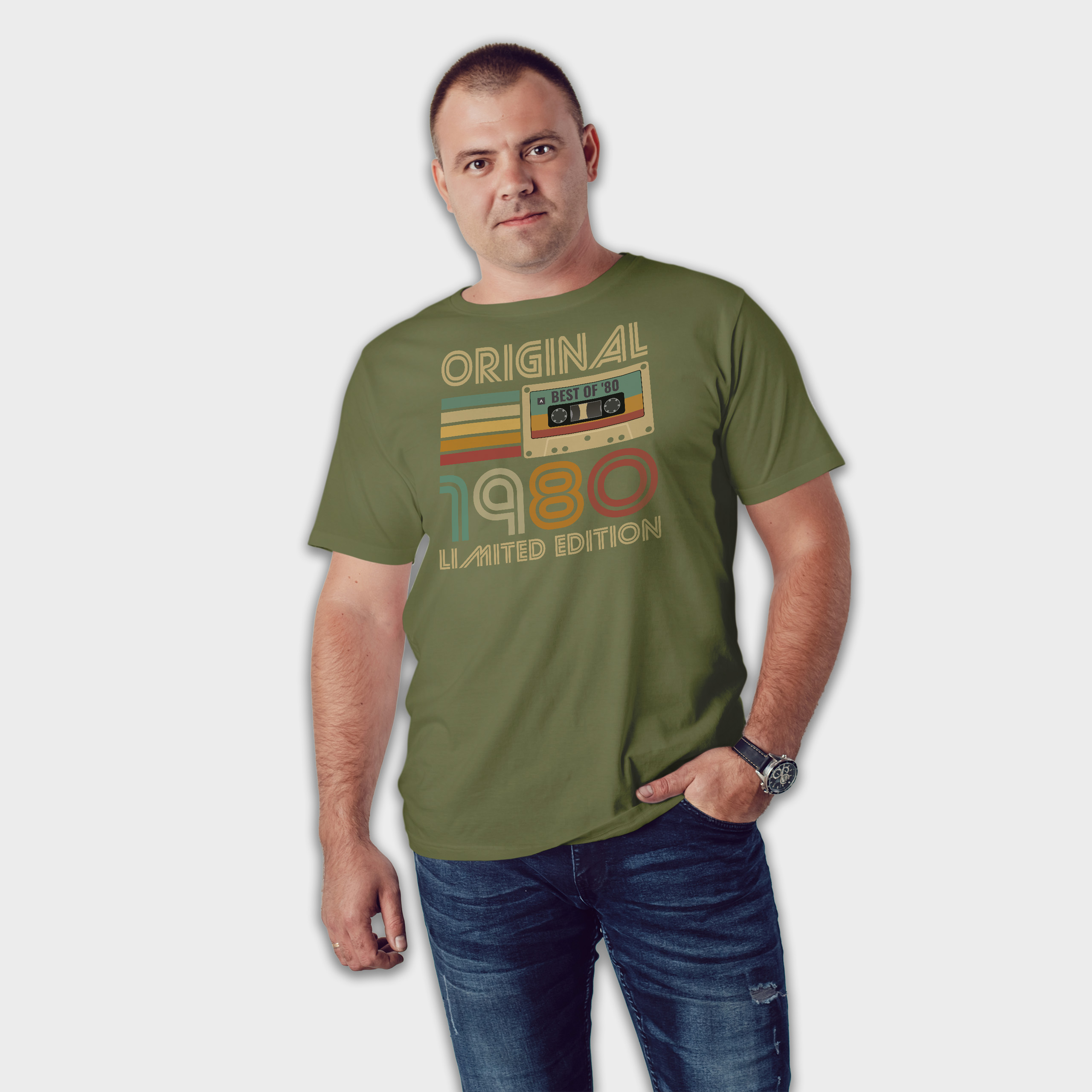 Koszulka męska khaki 1980 kaseta - obrazek 3
