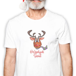 Koszulka męska biała święta ""Wesołych świąt"" renifer