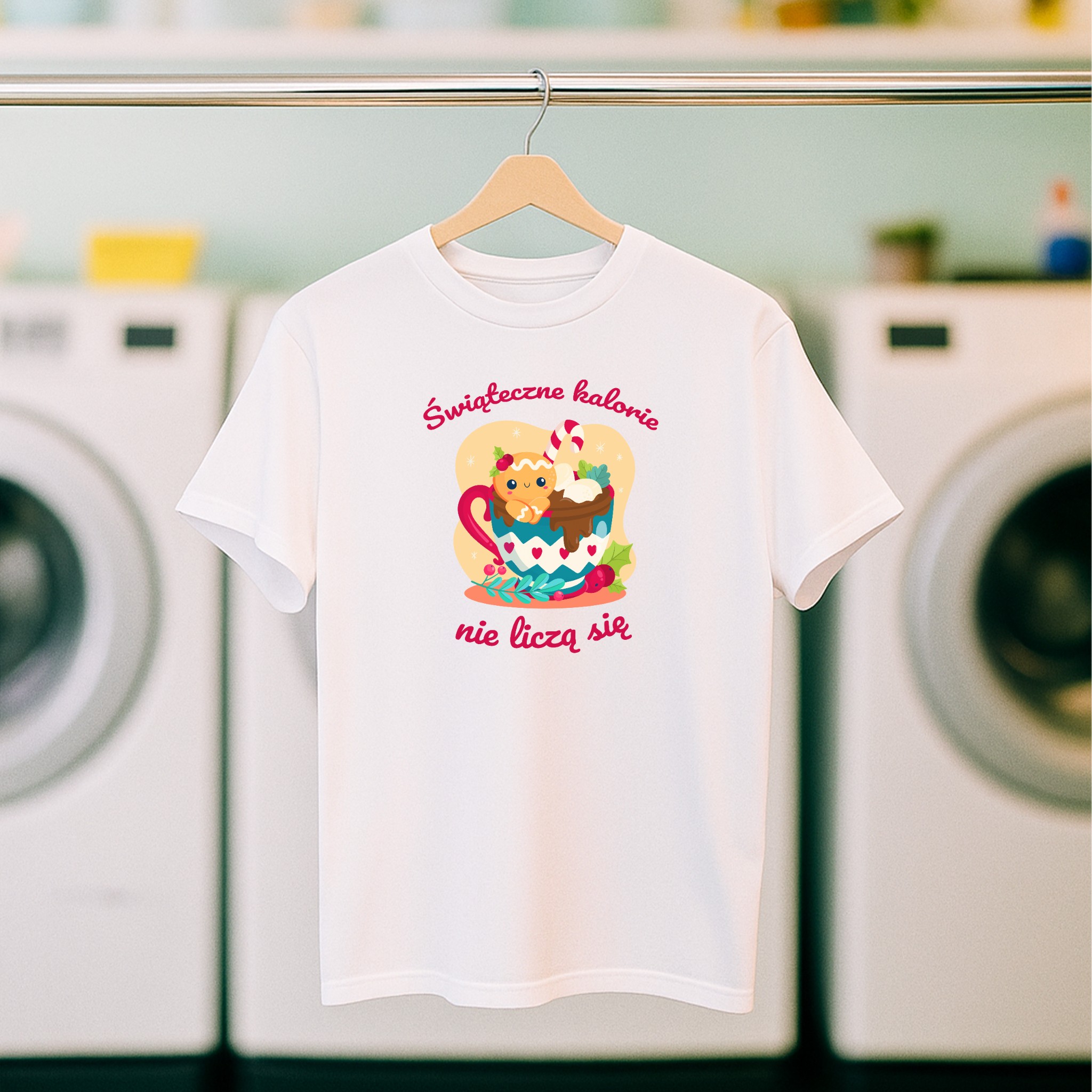 Koszulka męska biała święta Świąteczne kalorie się nie liczą - obrazek 5