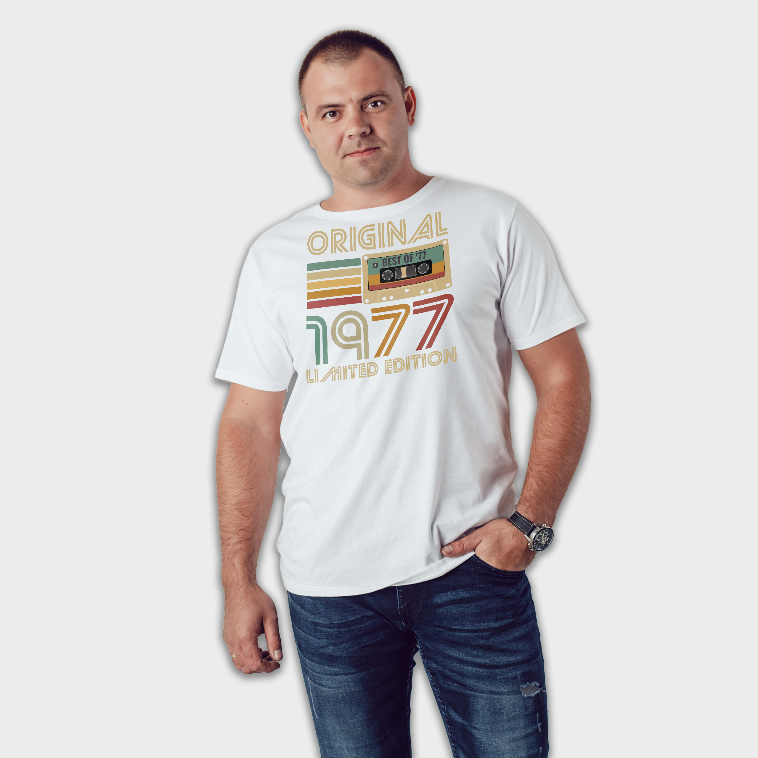 Koszulka męska biała 1977 kaseta - obrazek 3