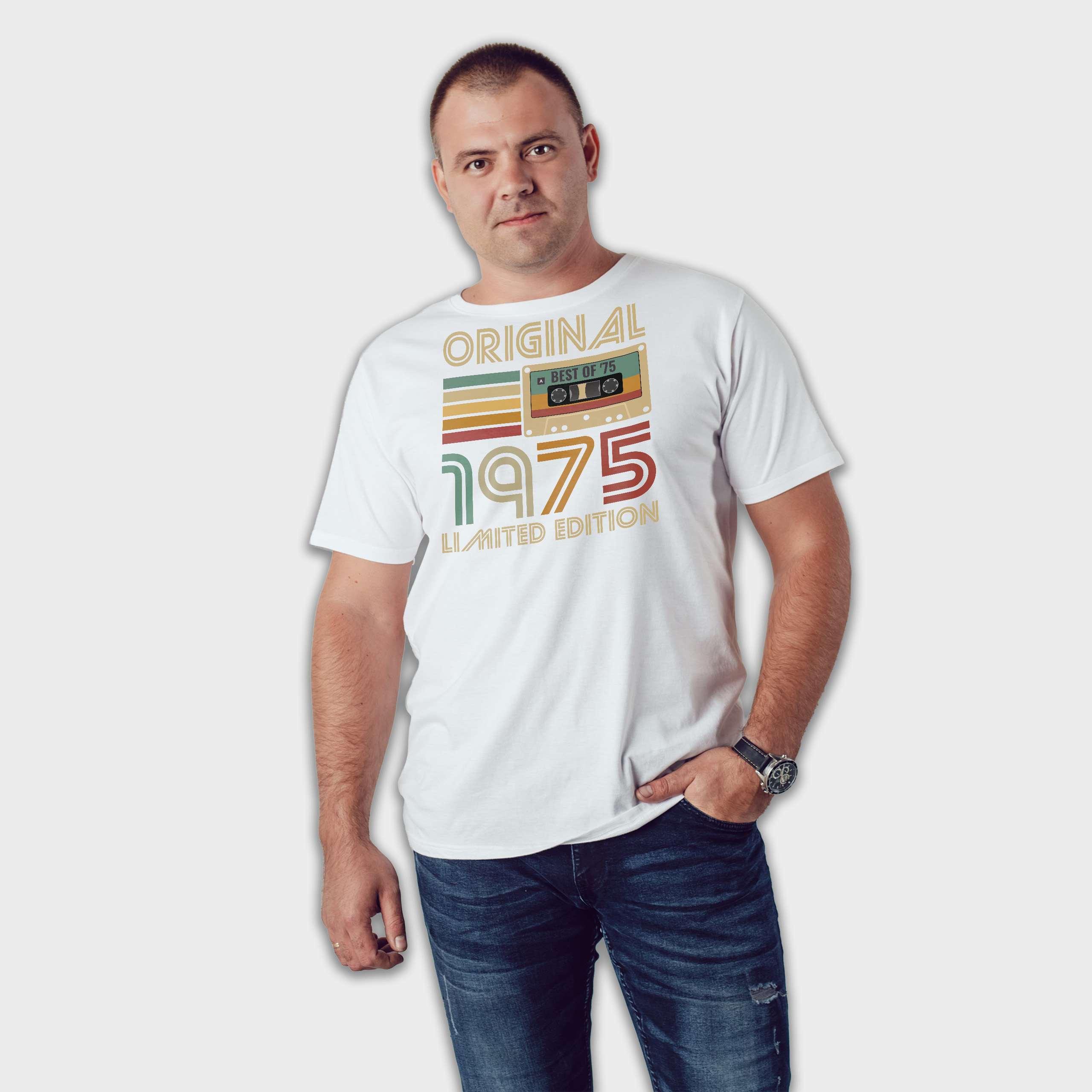 Koszulka męska biała 1975 kaseta - obrazek 3