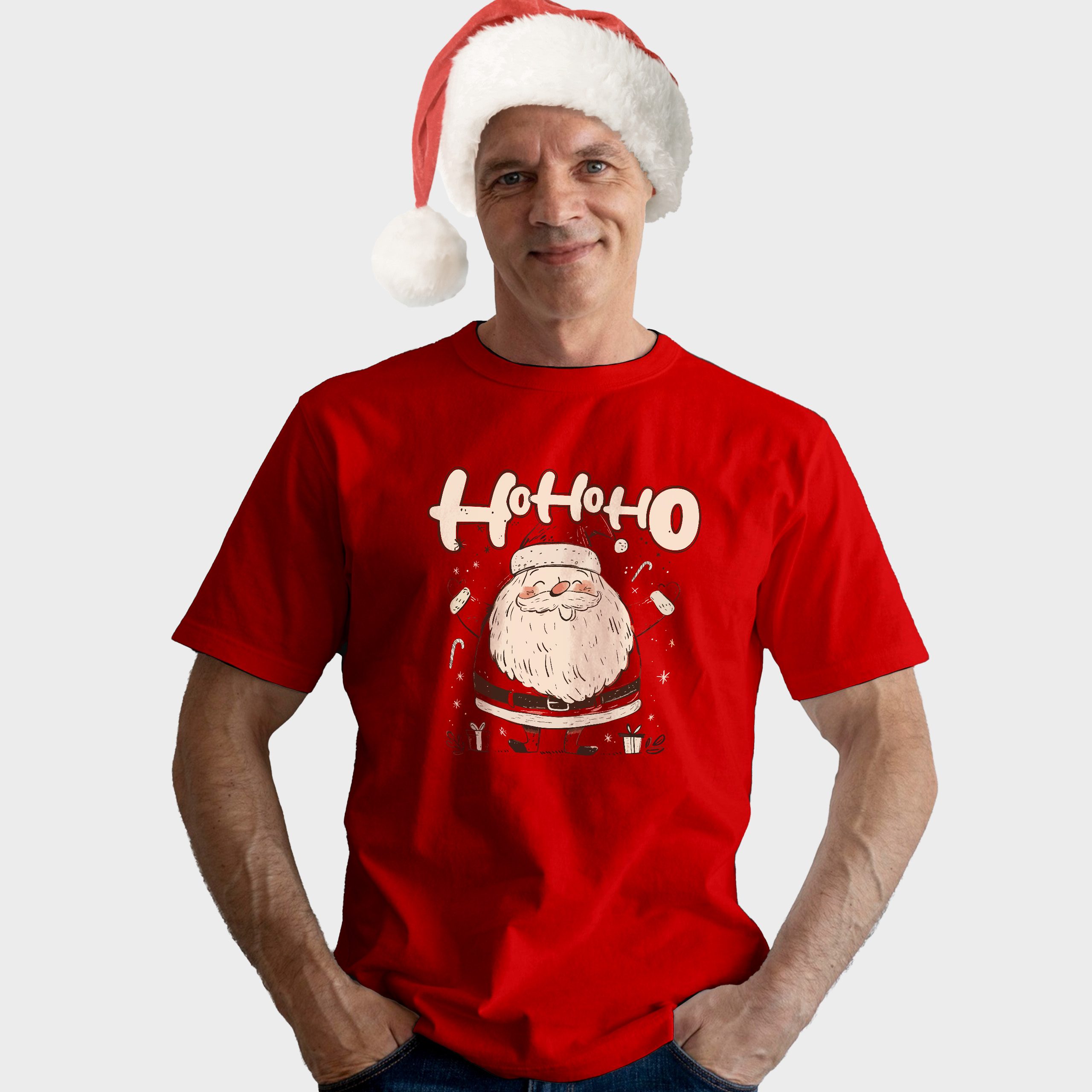 Koszulka męska czerwona święta "Ho Ho Ho Święty Mikołaj" - obrazek 3