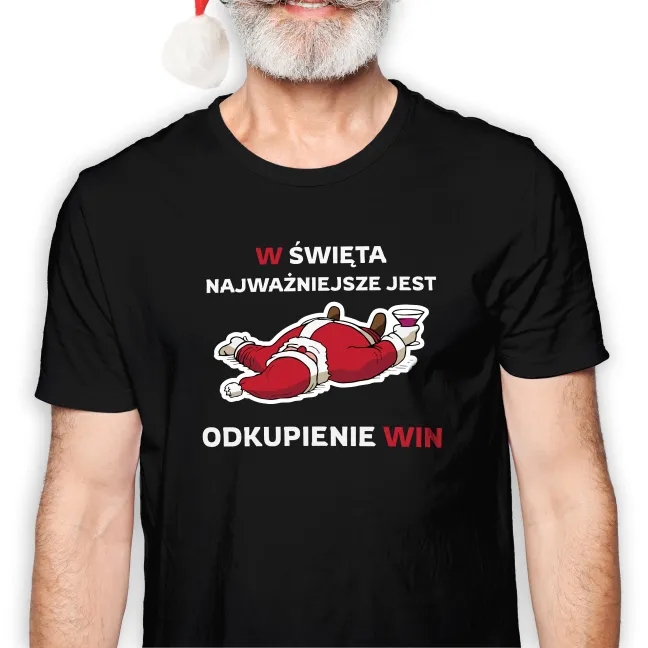 Koszulka męska czarna święta ""W święta najważniejsze jest okupienie win""