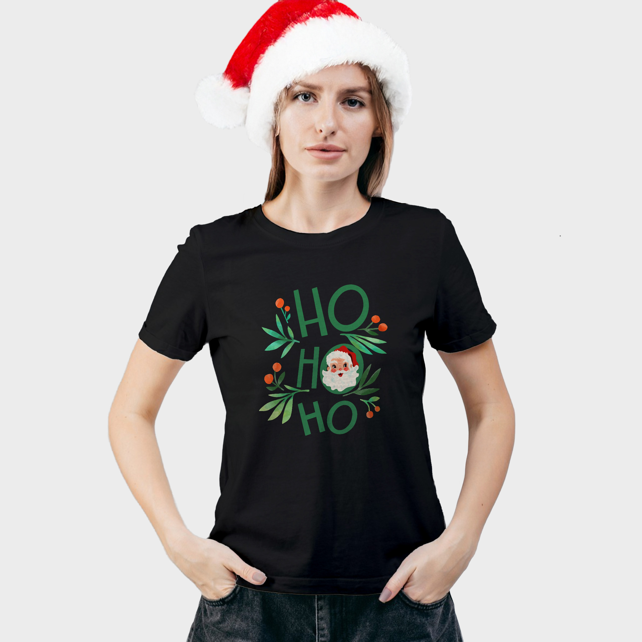 Koszulka damska czarna święta "Ho ho ho" - obrazek 3