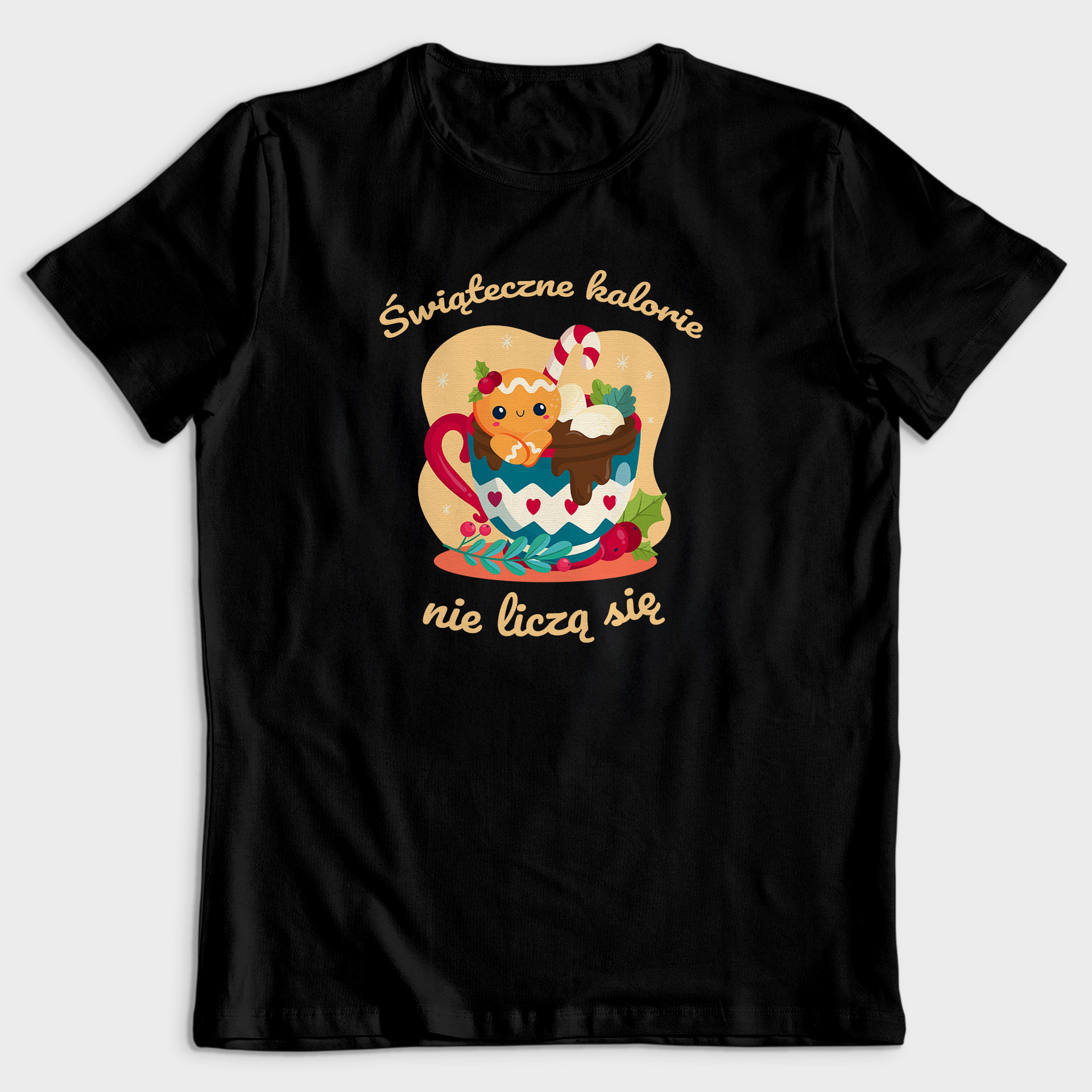 Koszulka męska czarna święta Świąteczne kalorie się nie liczą - obrazek 2