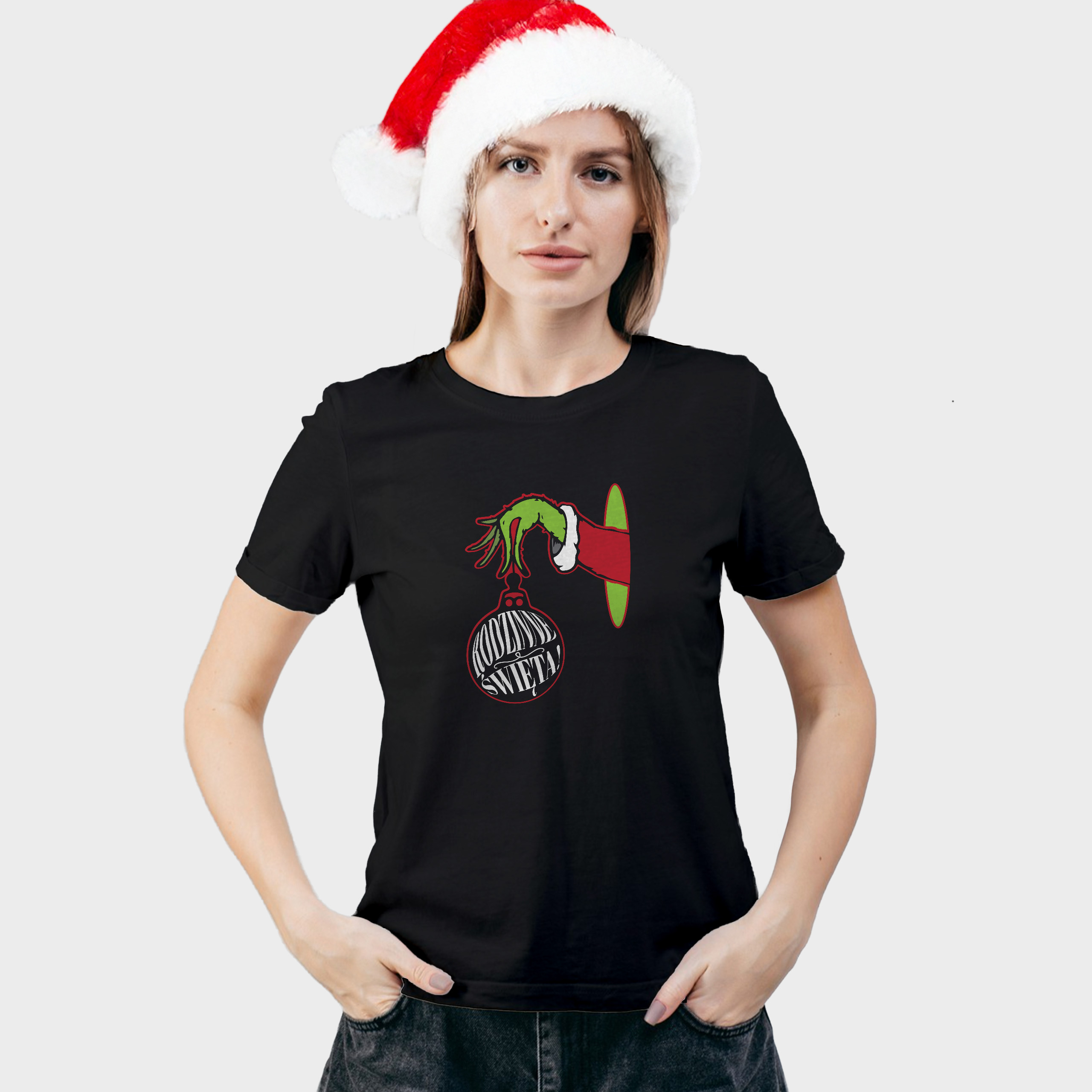 Koszulka damska czarna święta Grinch ręka - obrazek 3