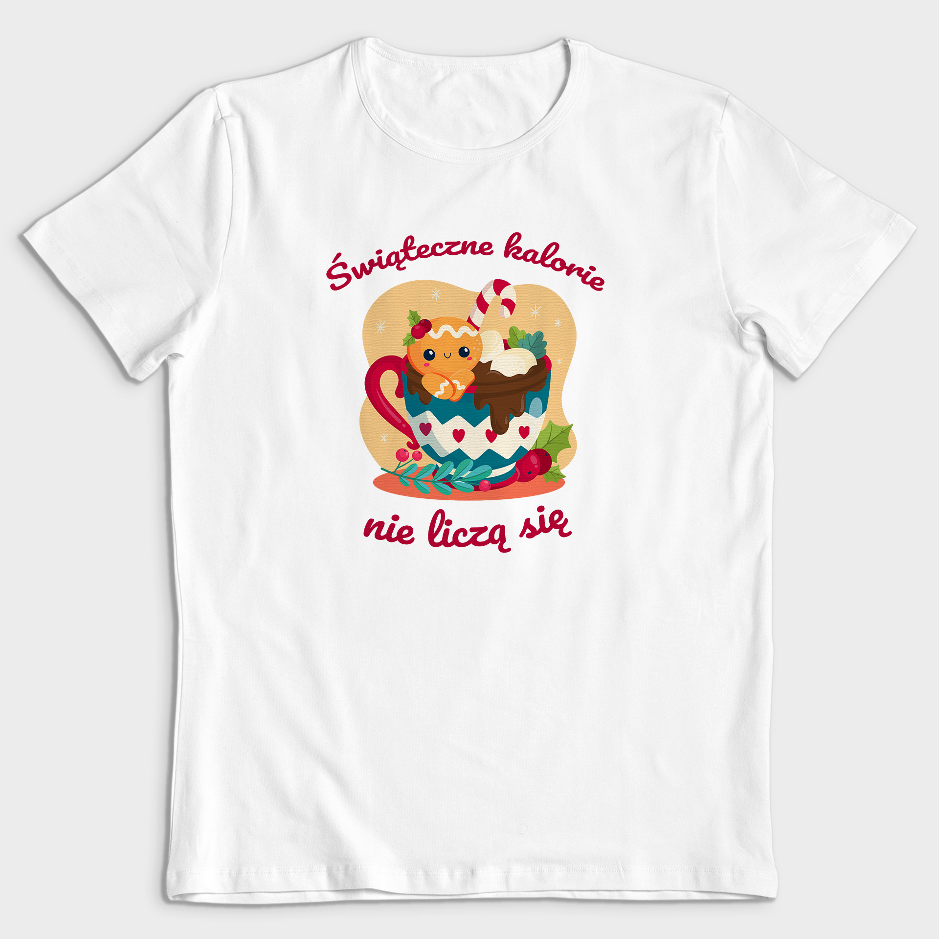 Koszulka męska biała święta Świąteczne kalorie się nie liczą - obrazek 2