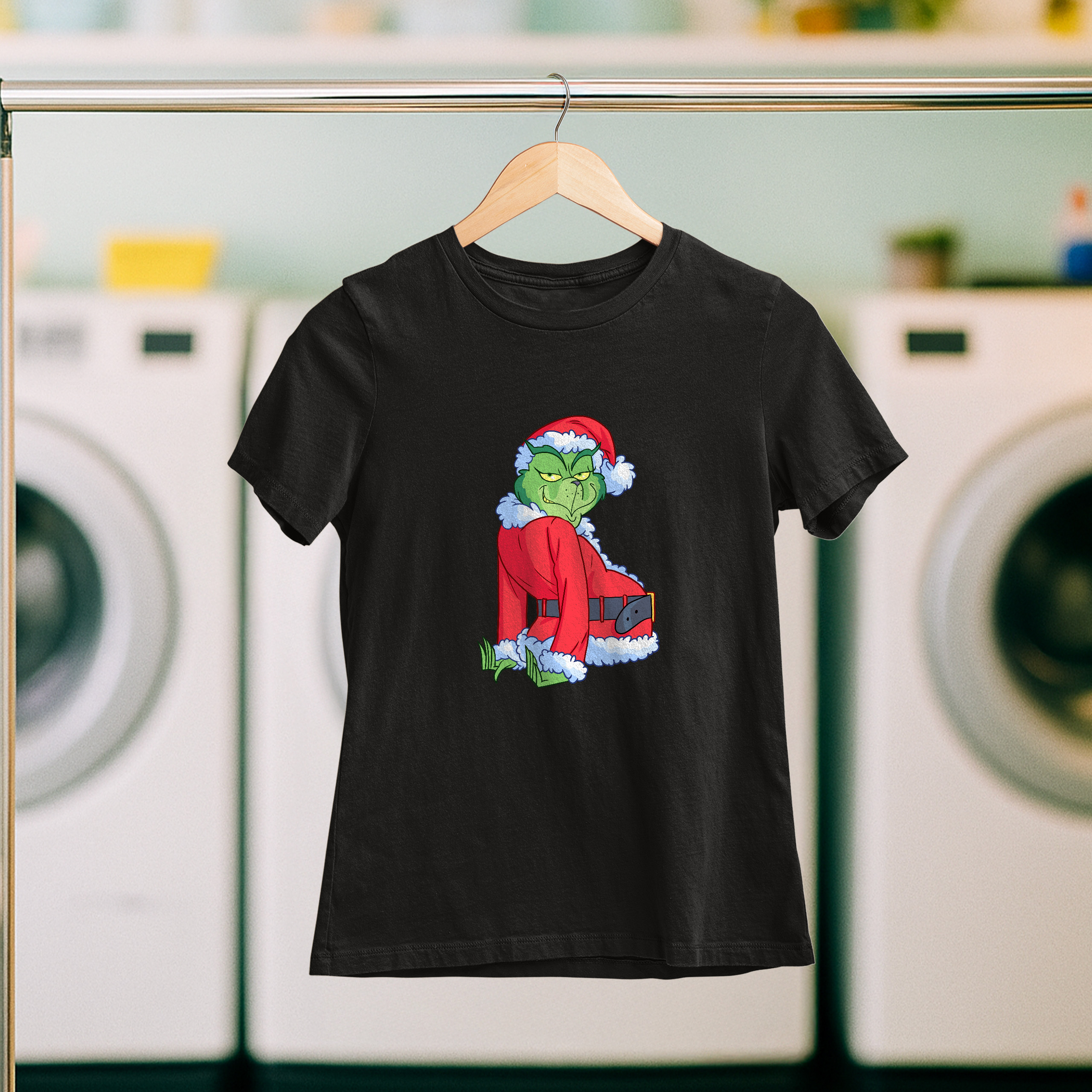 Koszulka damska czarna święta Grinch bokiem - obrazek 5