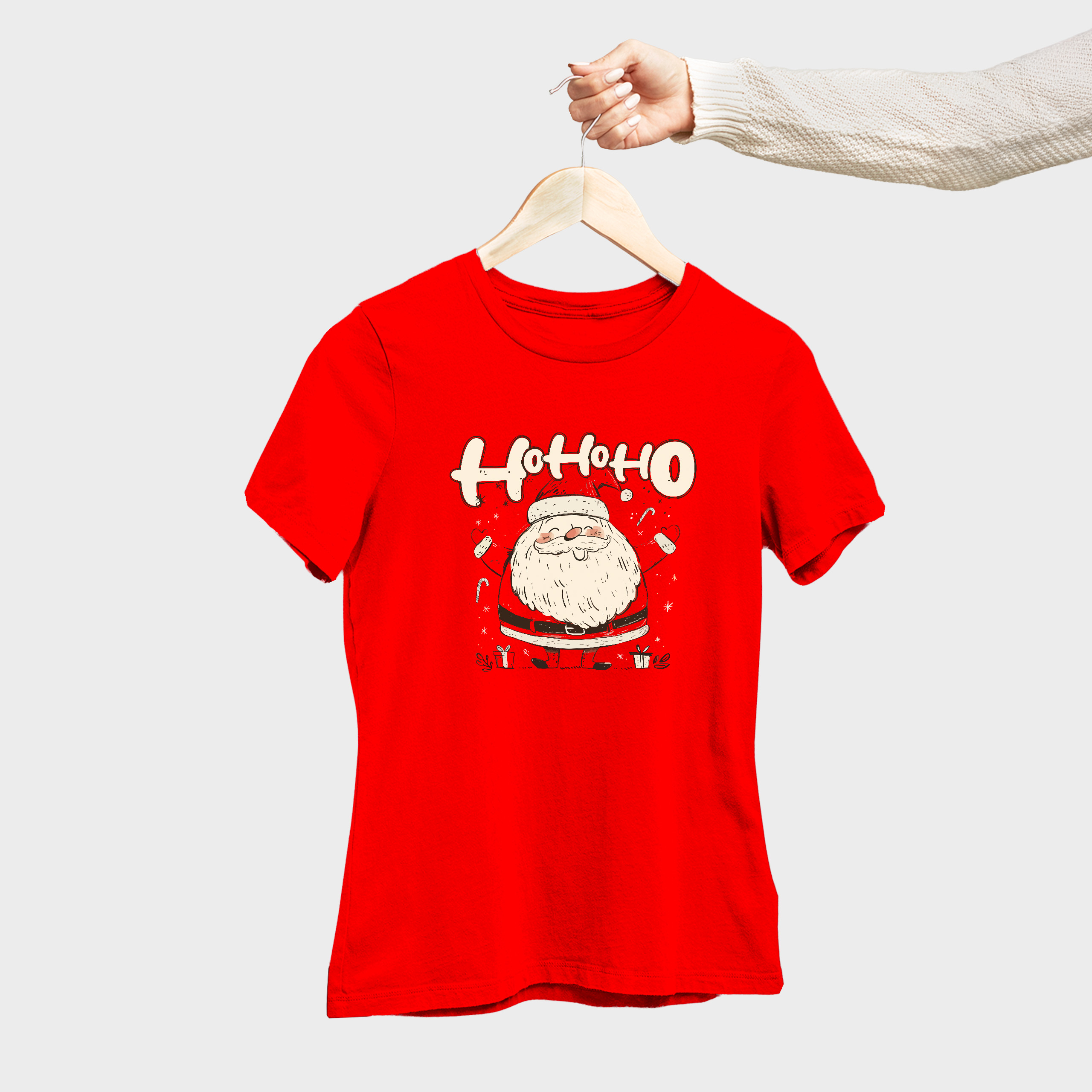 Koszulka damska czerwona święta Święty Mikołaj "Ho ho ho" - obrazek 4