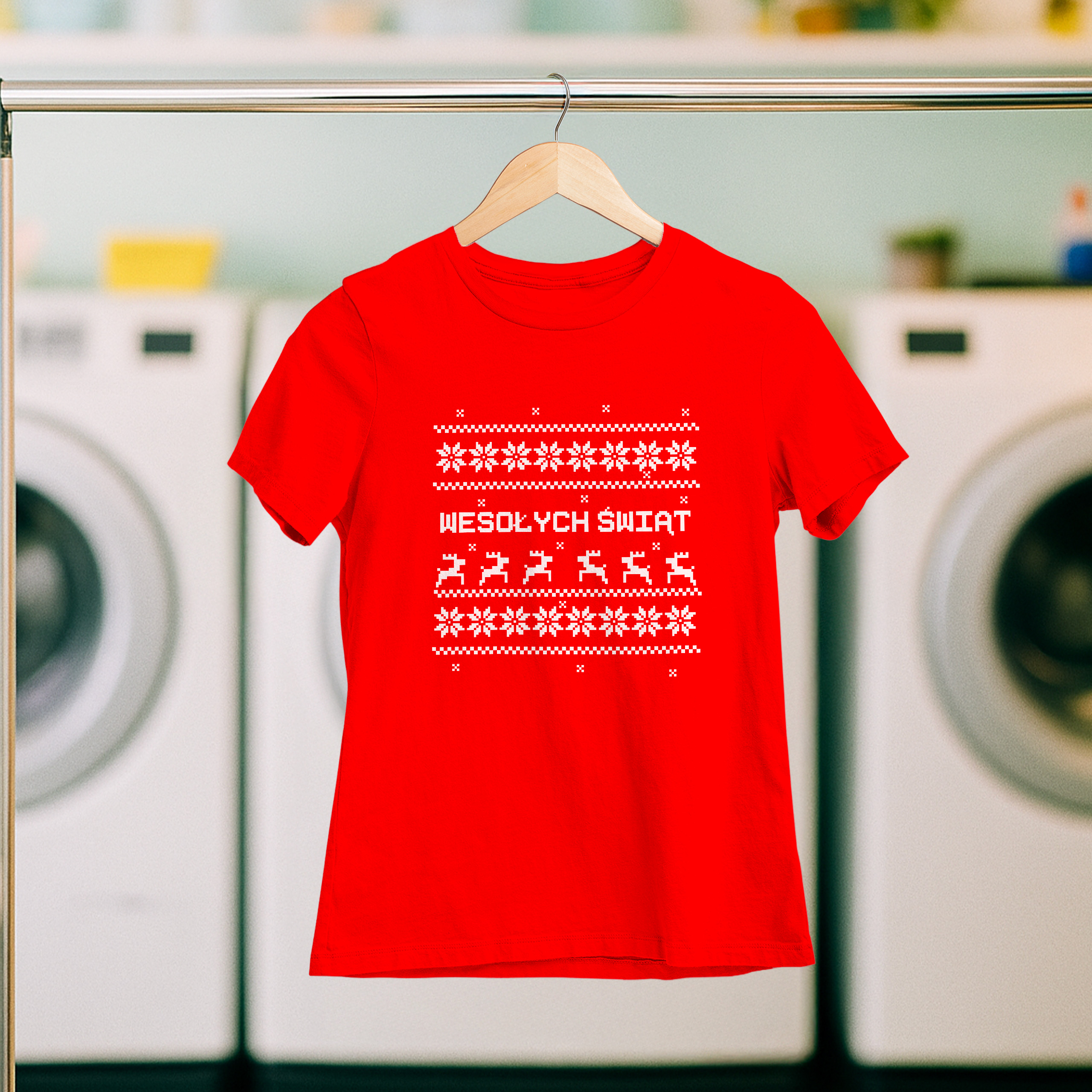 Koszulka damska czerwona święta wzorki geometryczne - obrazek 5