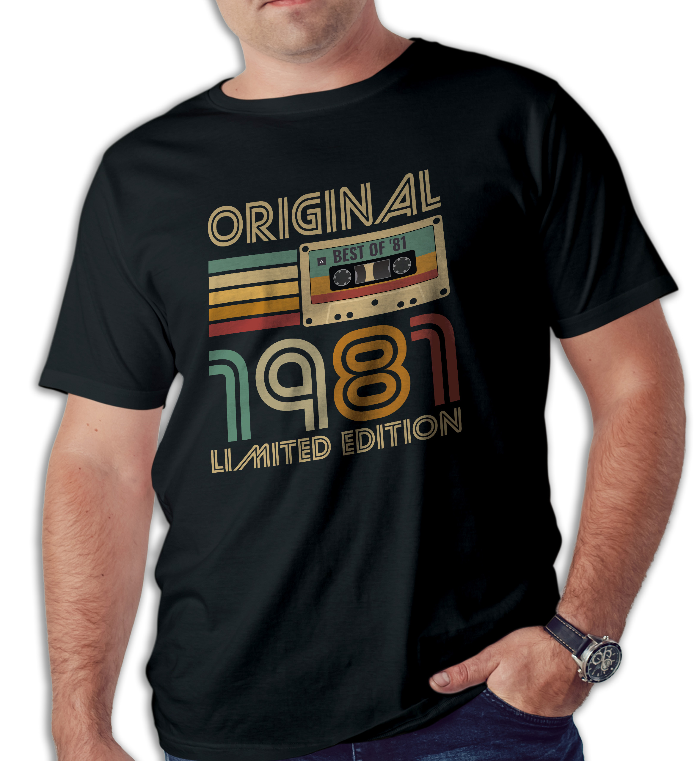 Koszulka męska czarna kaseta rocznik 1981