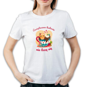 Koszulka damska biała święta Świąteczne kalorie nie liczą się