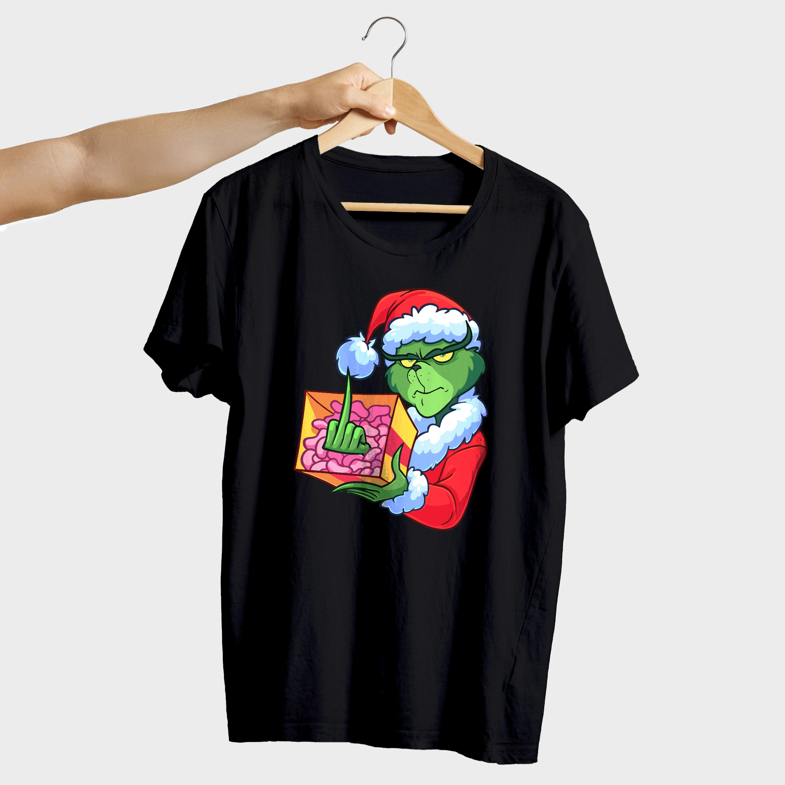 Koszulka męska czarna święta Grinch z palcem - obrazek 4