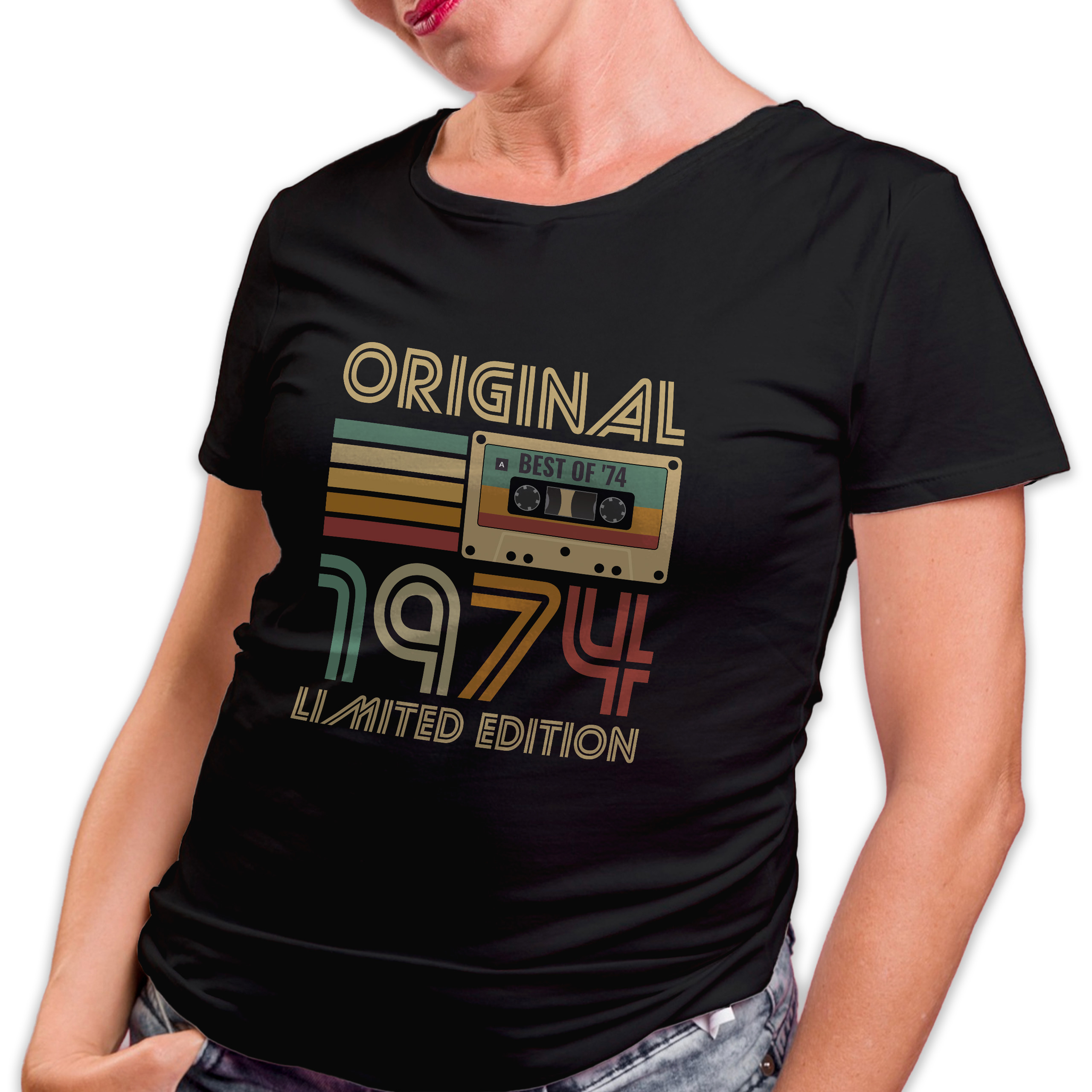 Koszulka damska czarna kaseta rocznik 1974