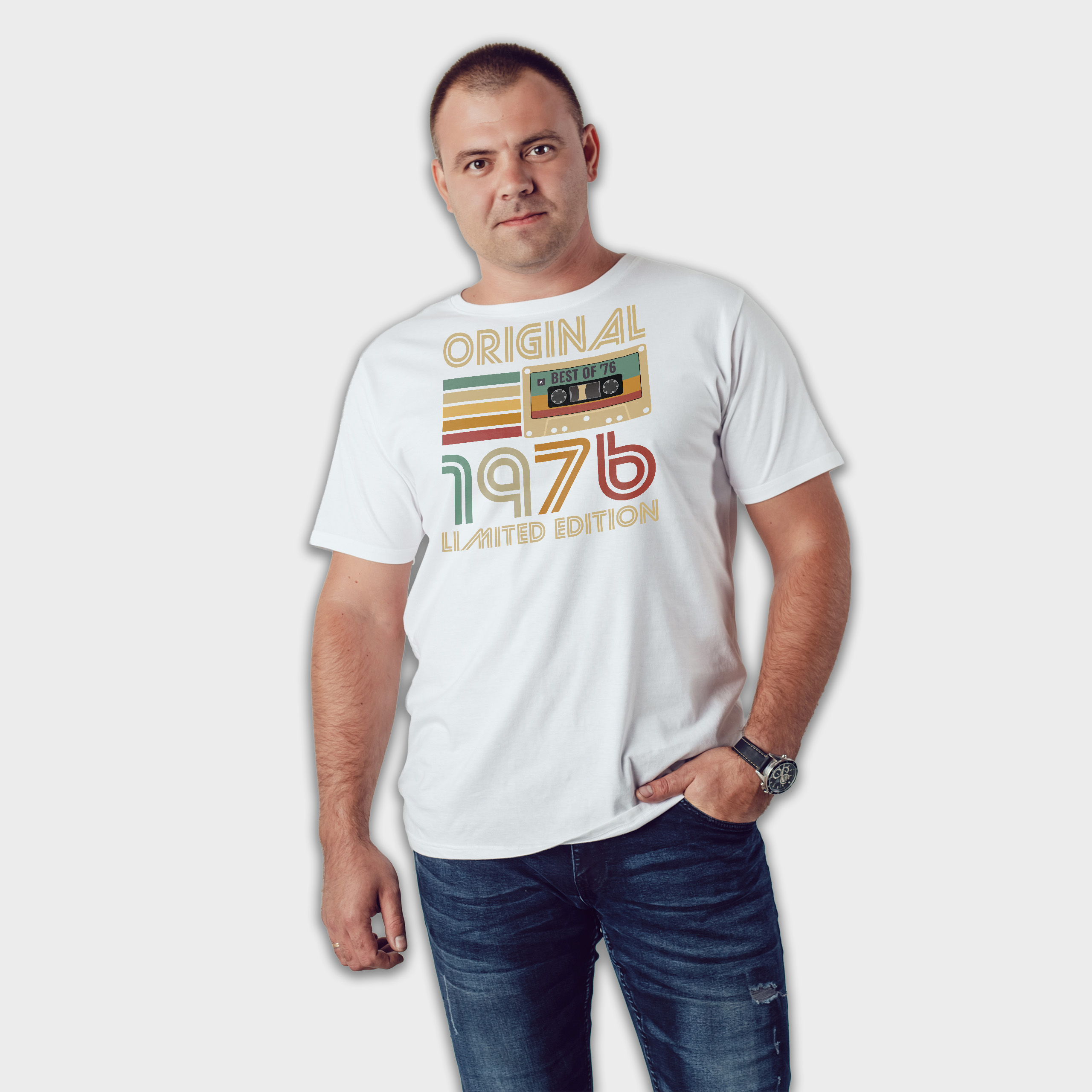 Koszulka męska biała 1976 kaseta - obrazek 3