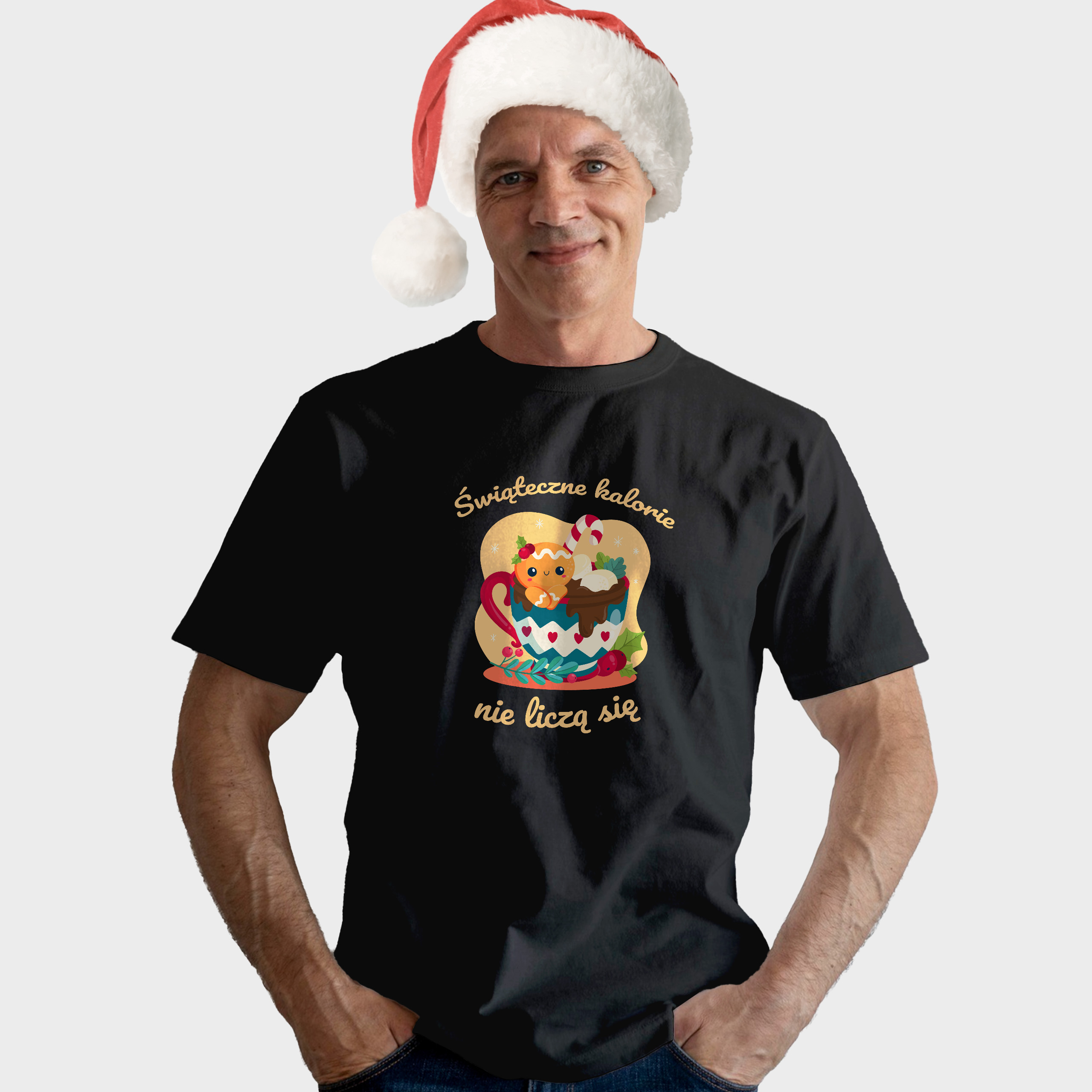 Koszulka męska czarna święta Świąteczne kalorie się nie liczą - obrazek 3