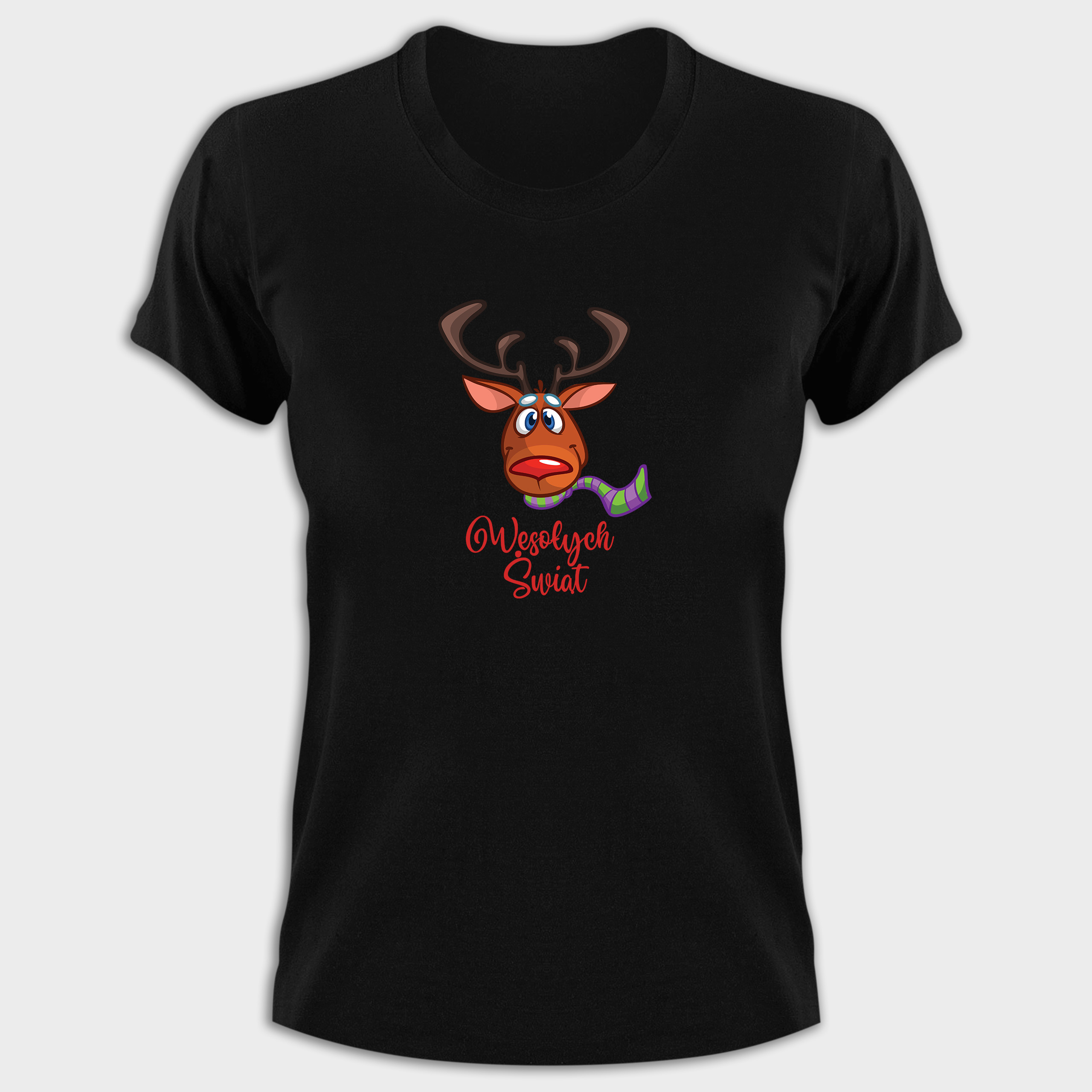 Koszulka damska czarna święta Renifer "Wesołych Świąt" - obrazek 2