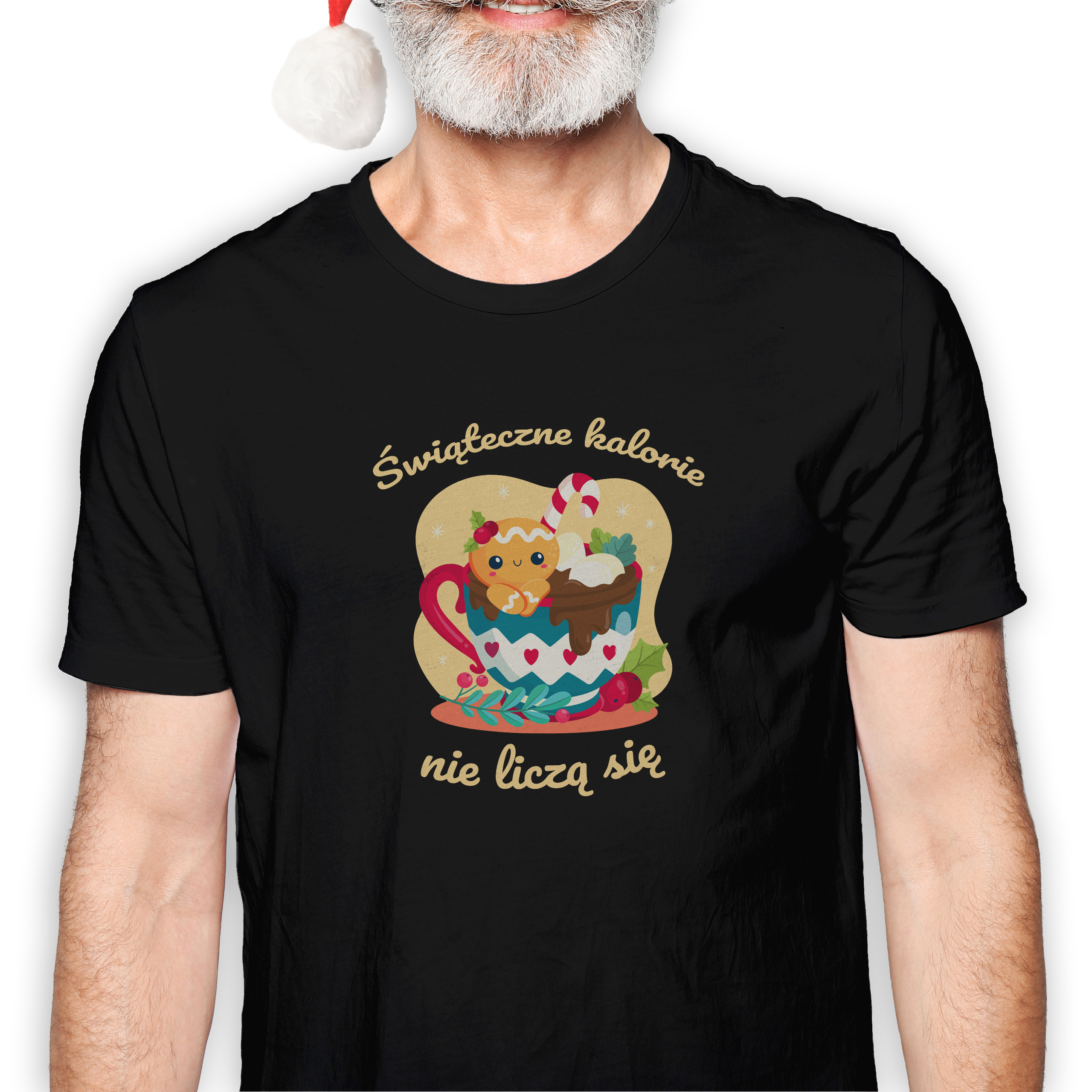 Koszulka męska czarna święta Świąteczne kalorie się nie liczą