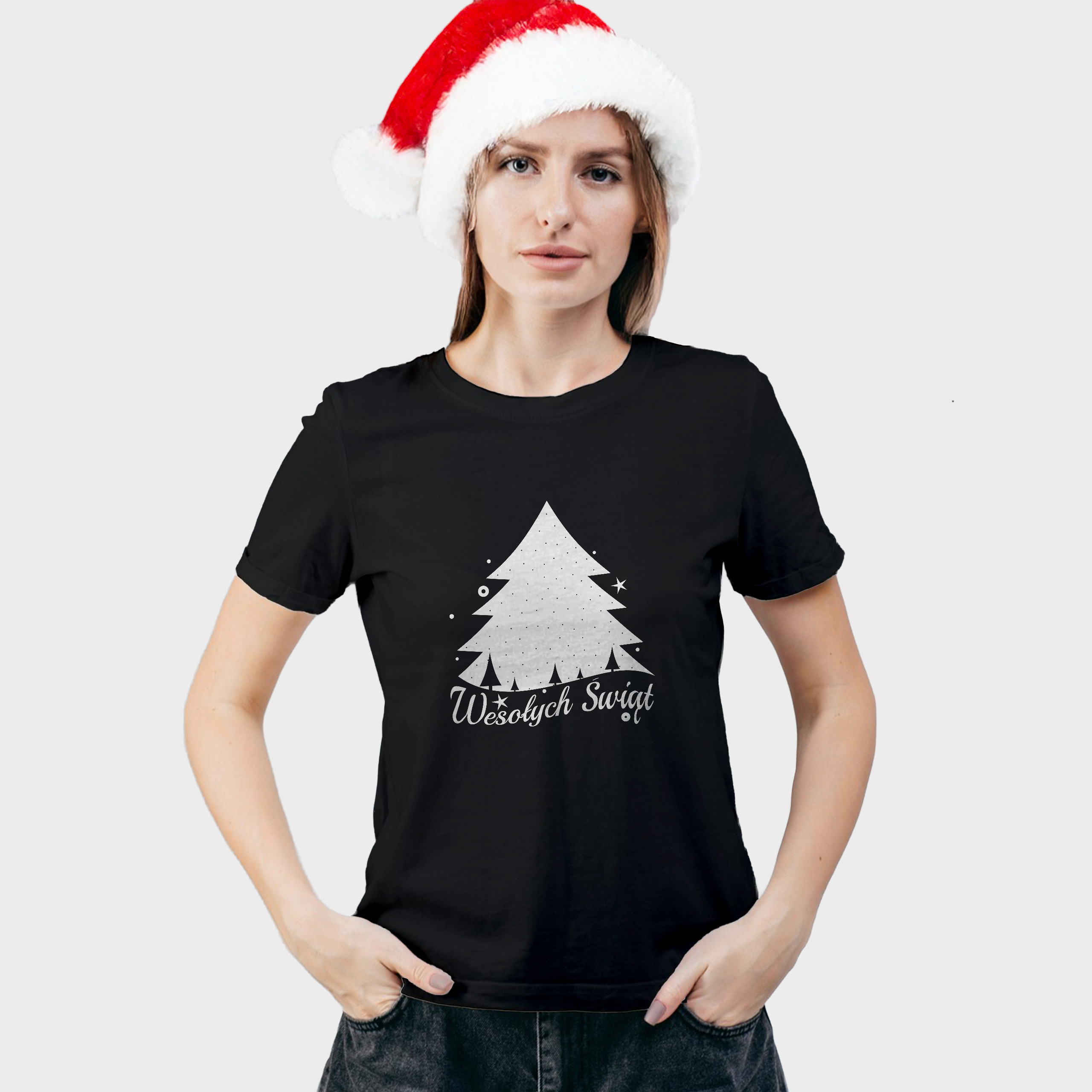 Koszulka damska czarna święta Choinka Wesołych Świąt - obrazek 3
