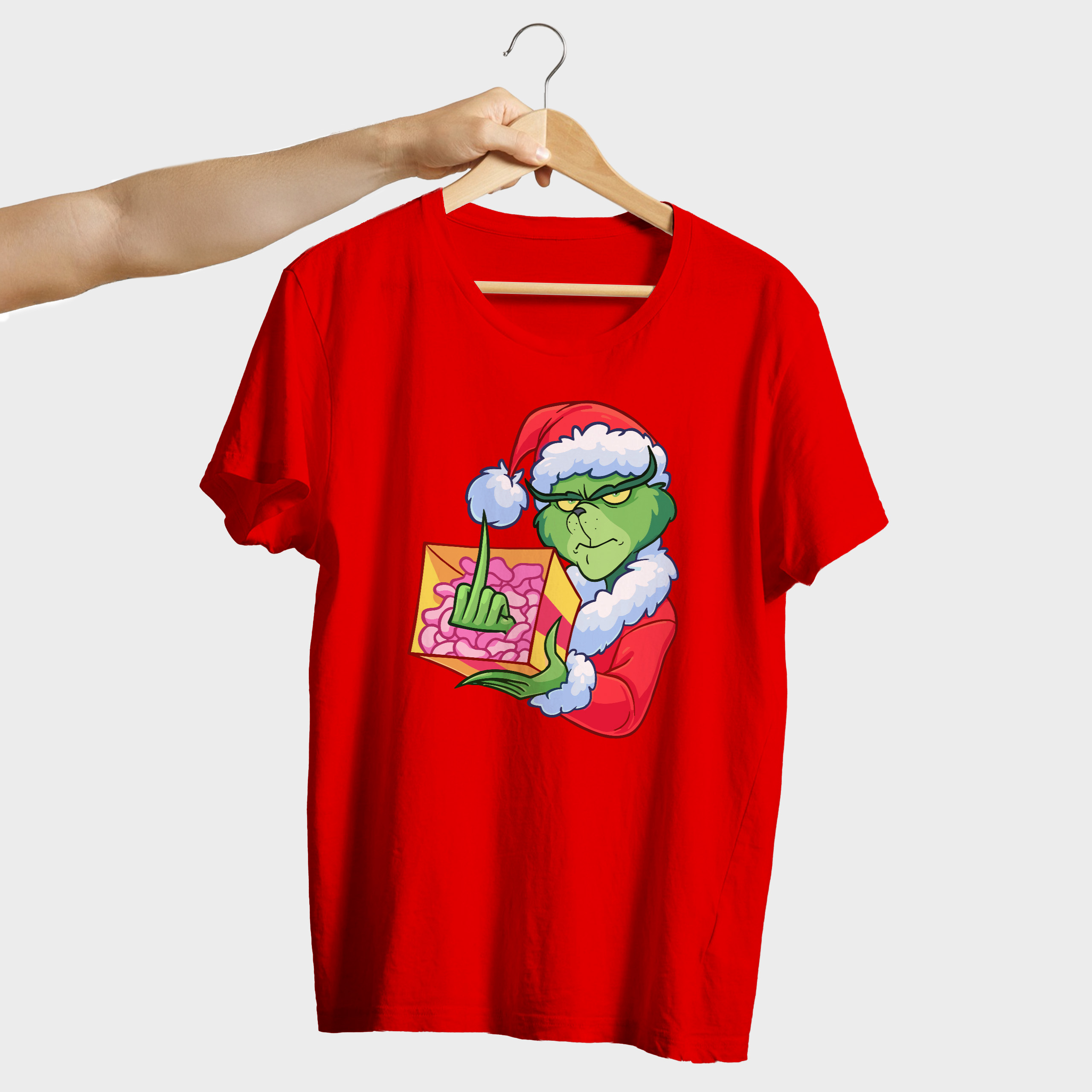 Koszulka męska czerwona święta "" Grinch z palcem"" - obrazek 4