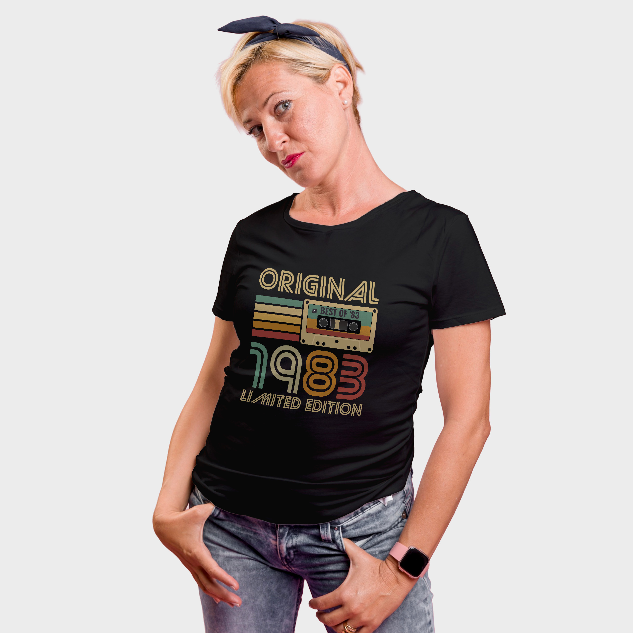 Koszulka damska czarna 1983 kaseta - obrazek 3