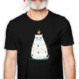 Koszulka męska czarna święta Kotek w lampce