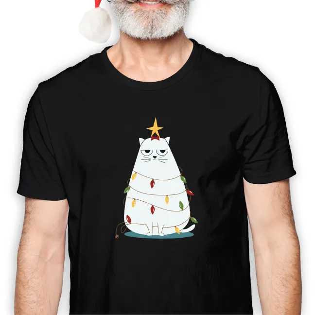 Koszulka męska czarna święta Kotek w lampce