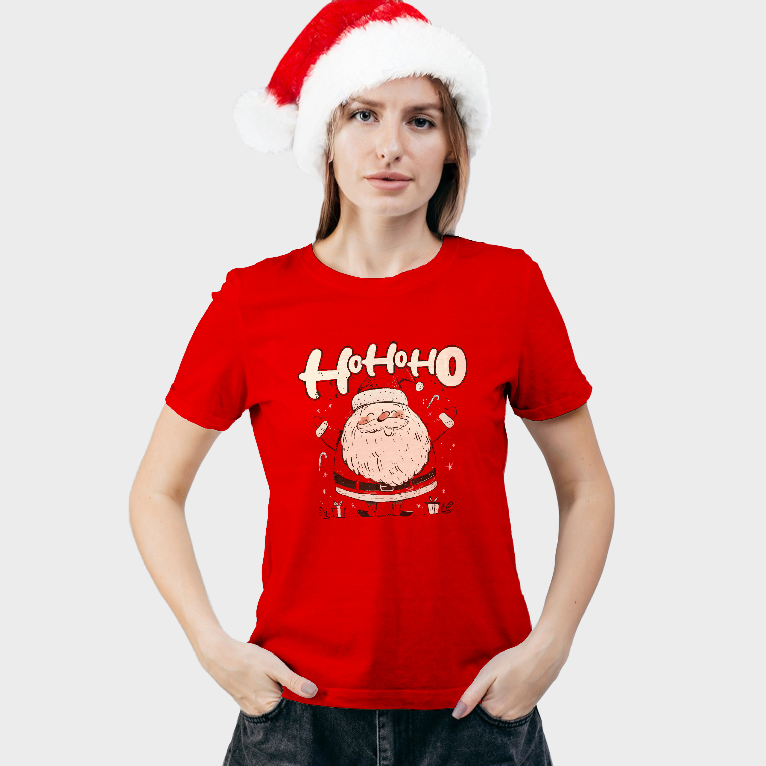 Koszulka damska czerwona święta Święty Mikołaj "Ho ho ho" - obrazek 3