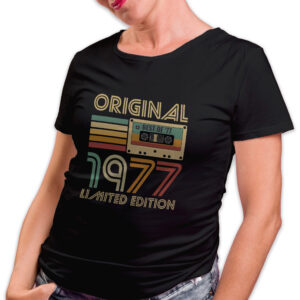 Koszulka damska czarna 1977 kaseta