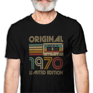 Koszulka męska czarna kaseta rocznik 1970