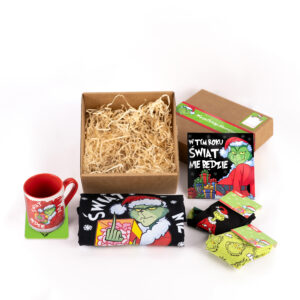 Świąteczny Zestaw BOX Grinch Koszulka, Kubek, Kartka, Skarpetki, Podstawka