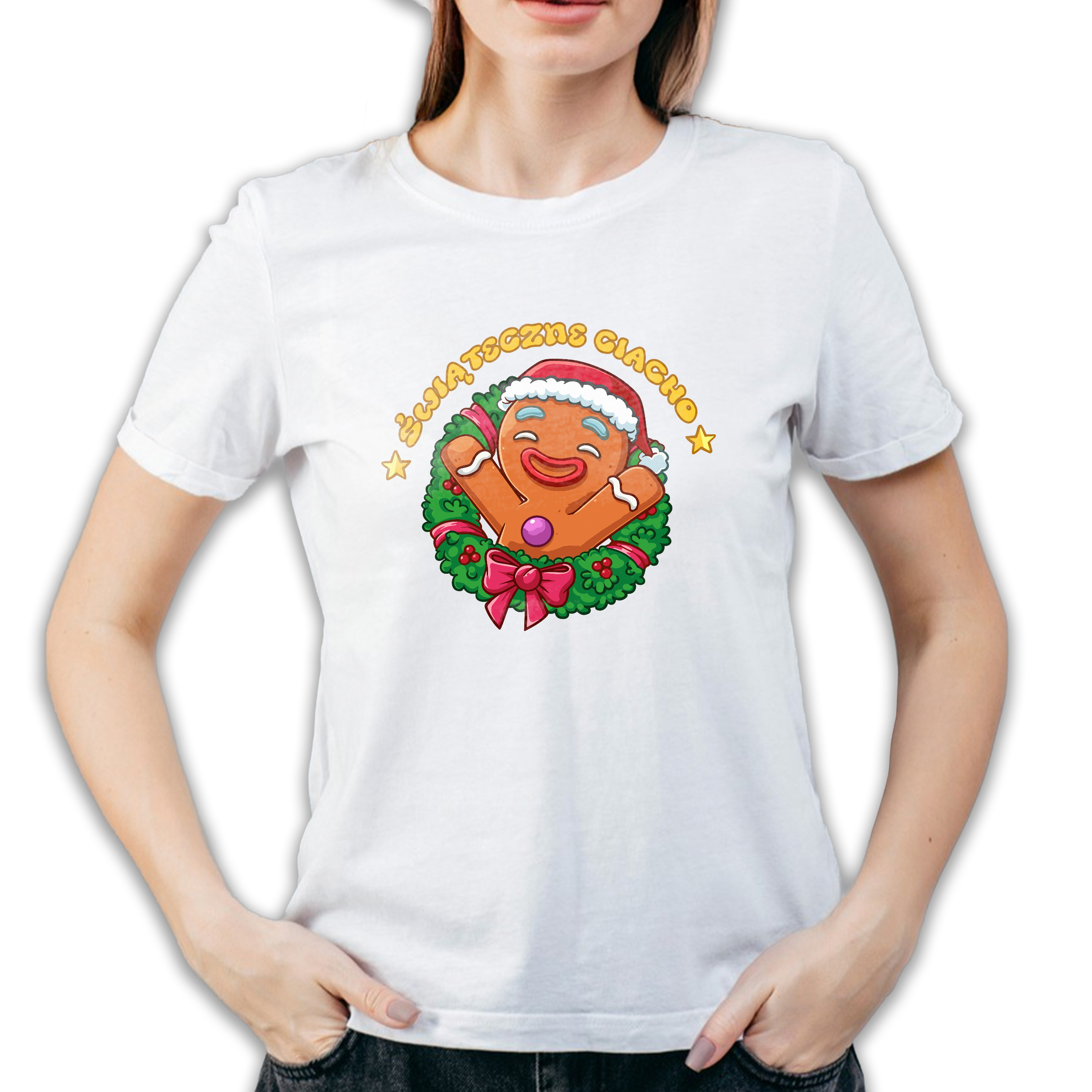 Koszulka damska biała święta "Świąteczne Ciacho"