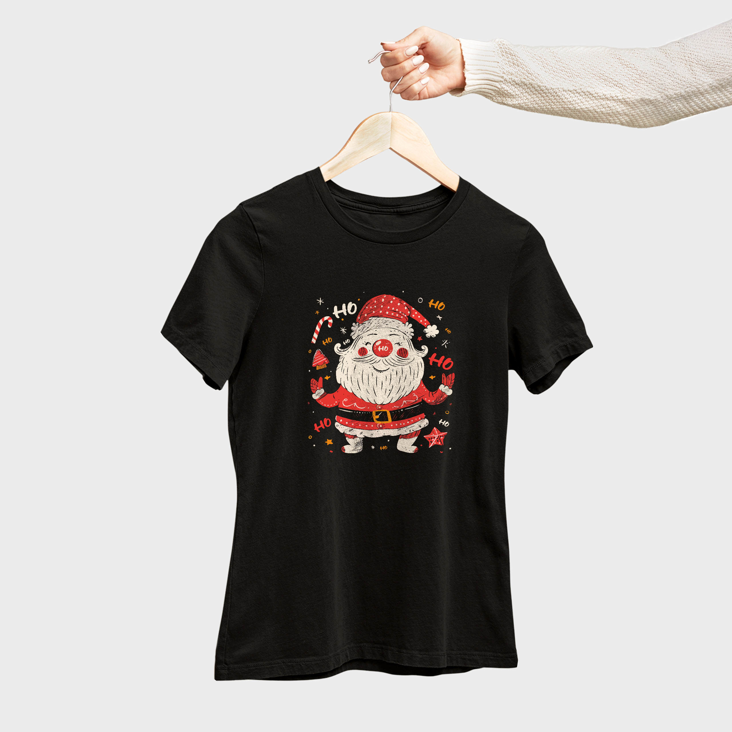 Koszulka damska czarna święta Święty Mikołaj "Ho ho ho" - obrazek 4