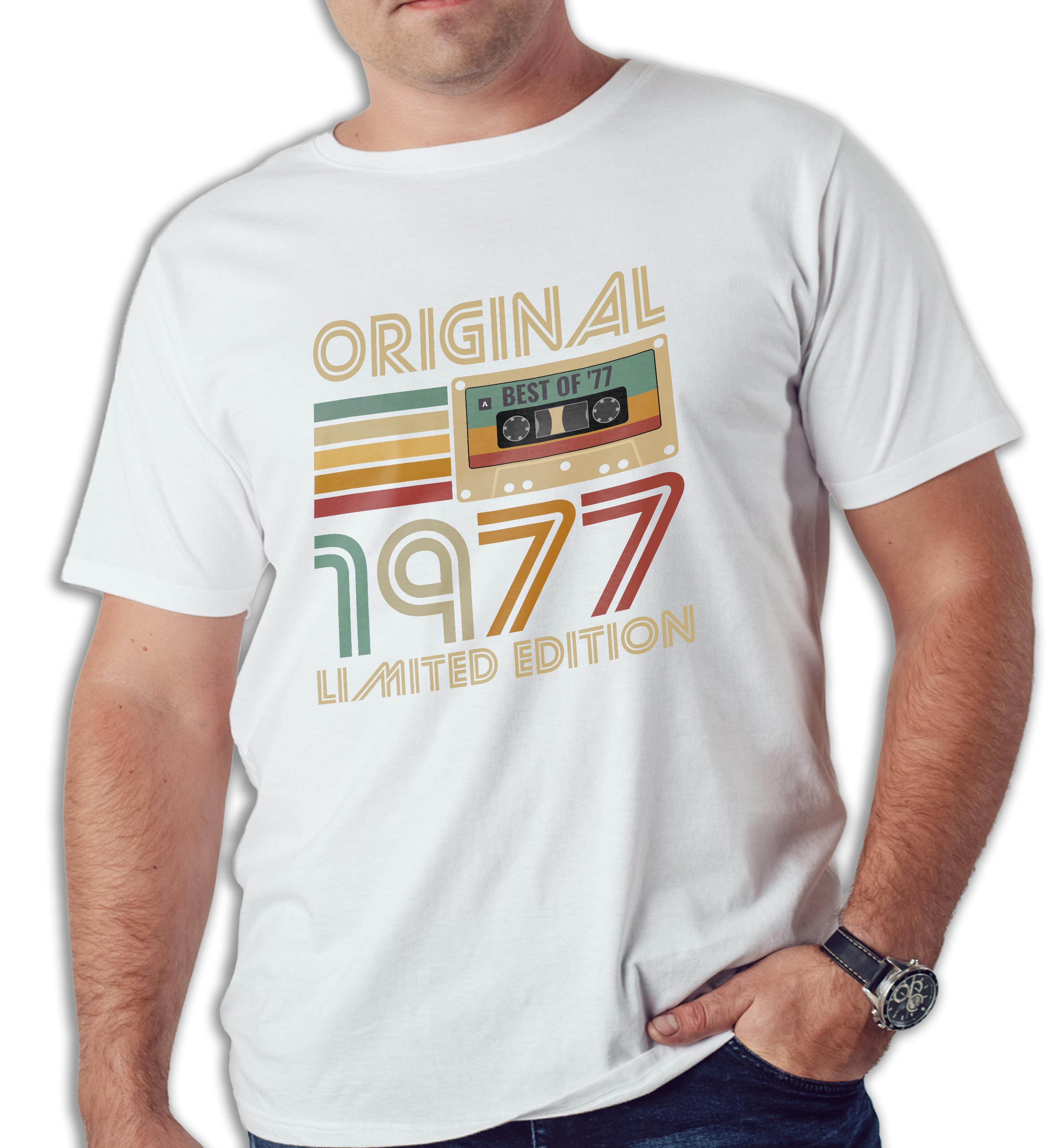 Koszulka męska biała 1977 kaseta