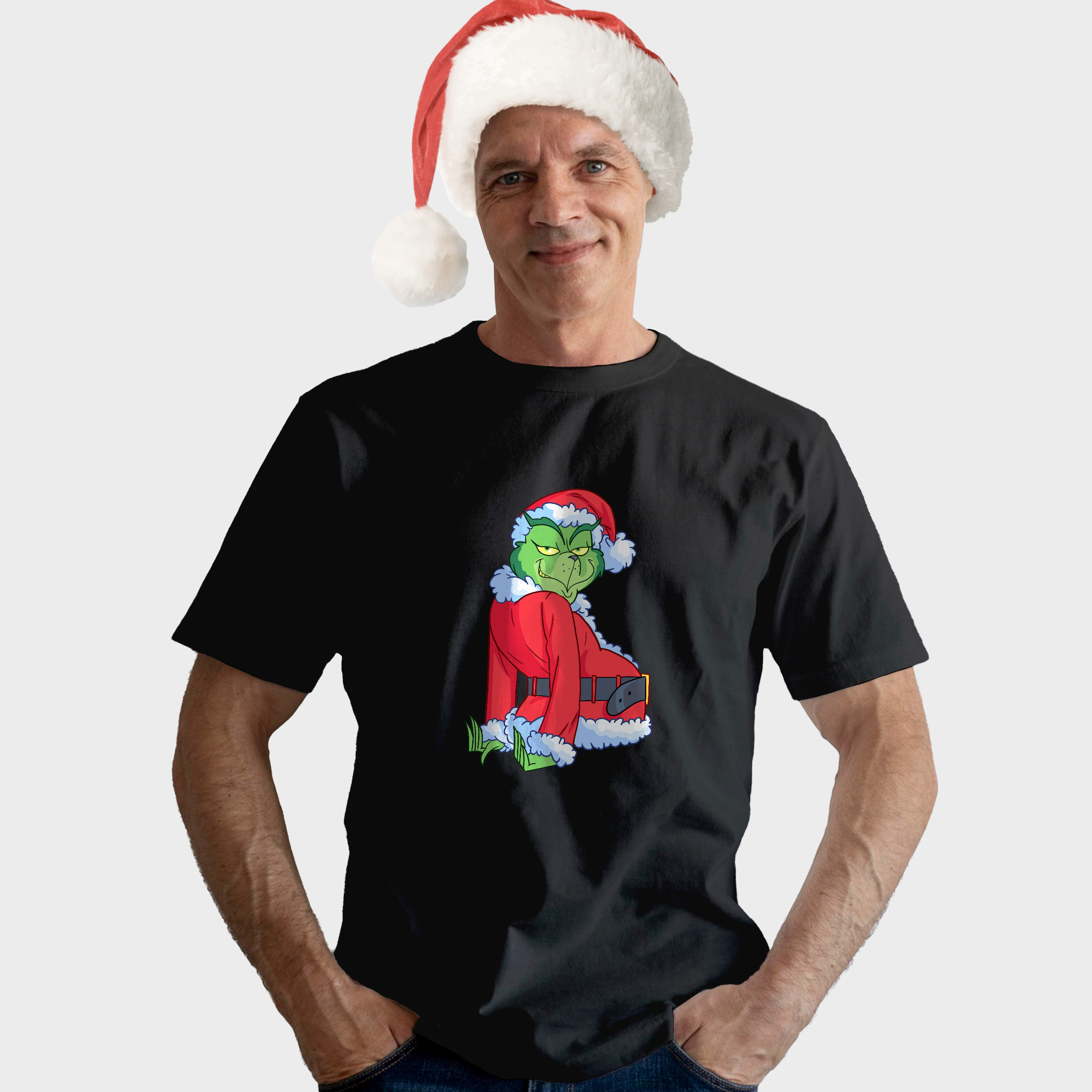 Koszulka męska czarna święta Grinch bokiem - obrazek 3