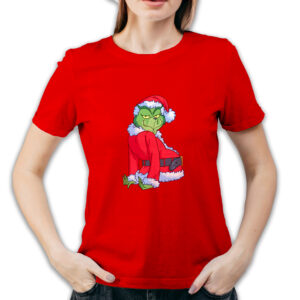 Koszulka kobieta czerwona święta Grinch Bokiem