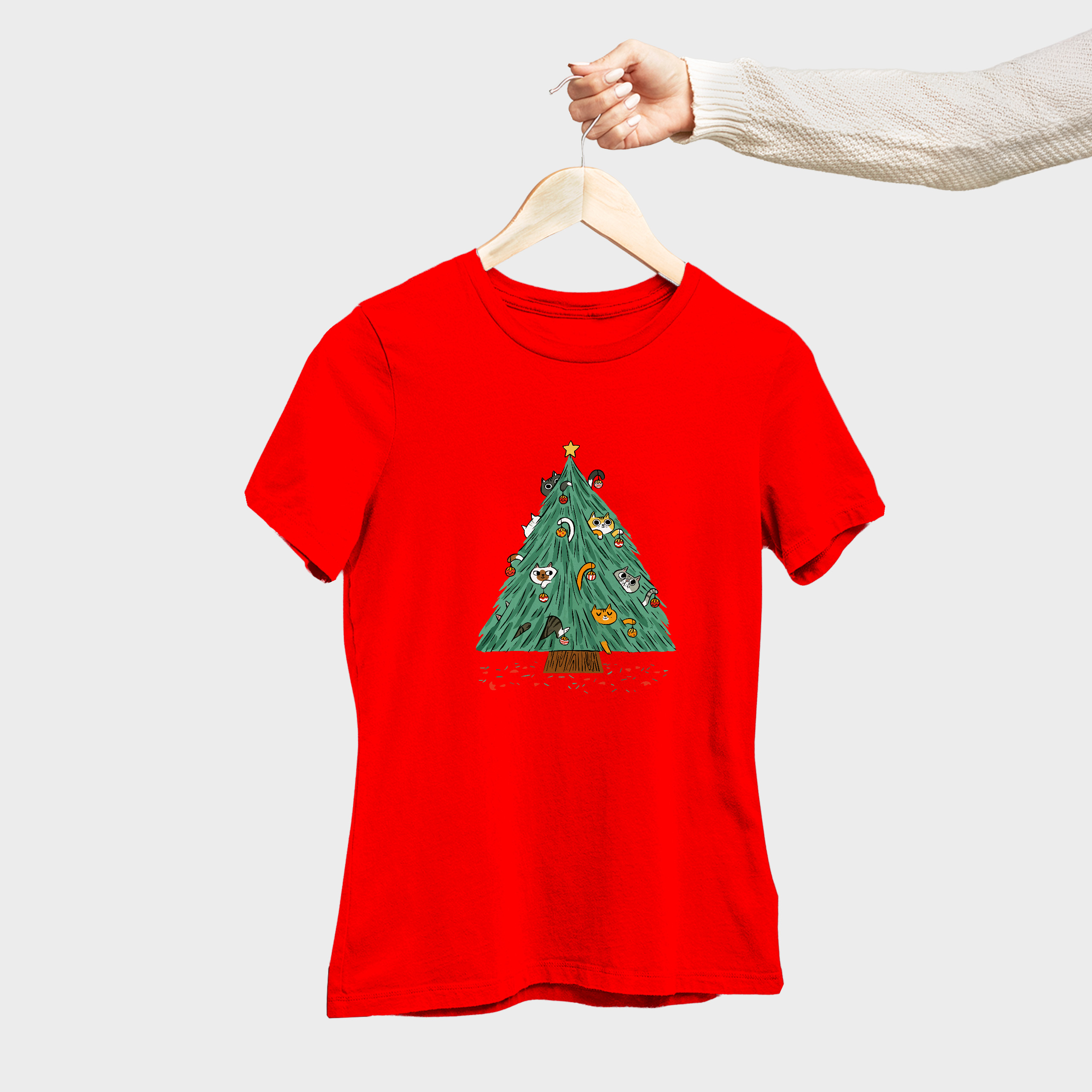 Koszulka damska czerwona święta Choinka - obrazek 4