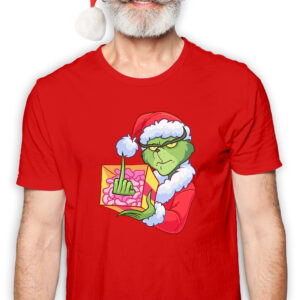 Koszulka męska czerwona święta "" Grinch z palcem""