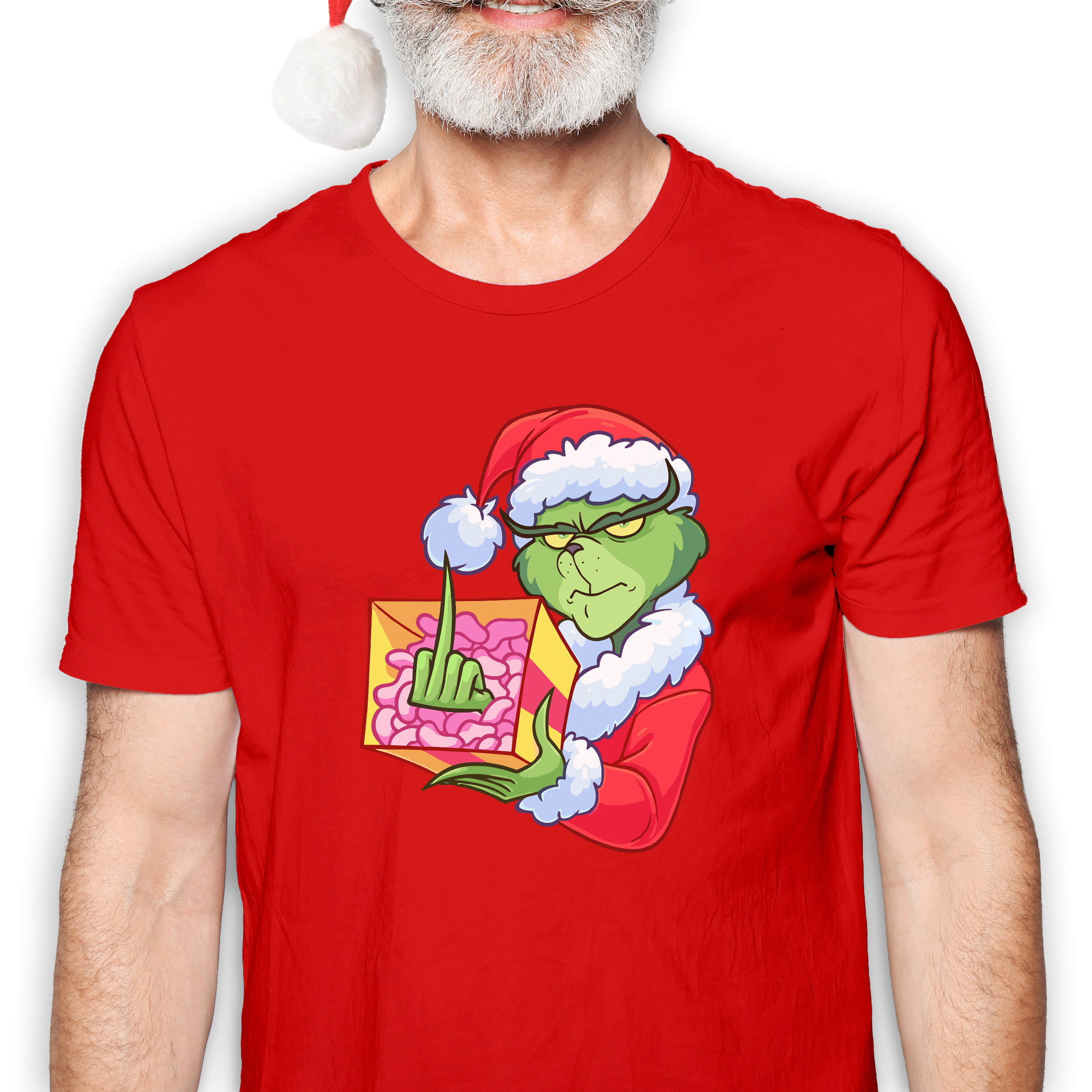 Koszulka męska czerwona święta "" Grinch z palcem""