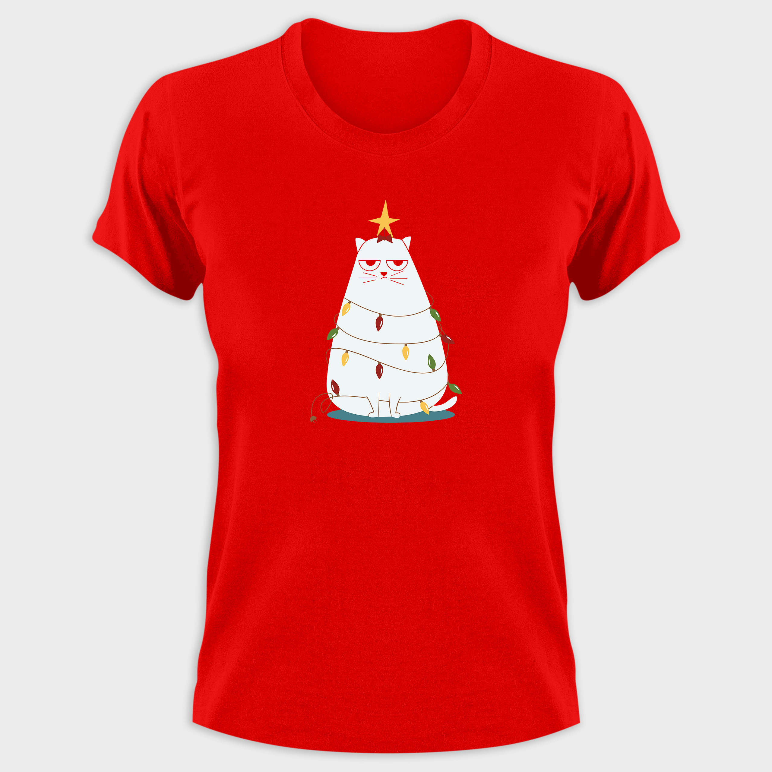 Koszulka damska czerwona święta Kotek choinka - obrazek 2