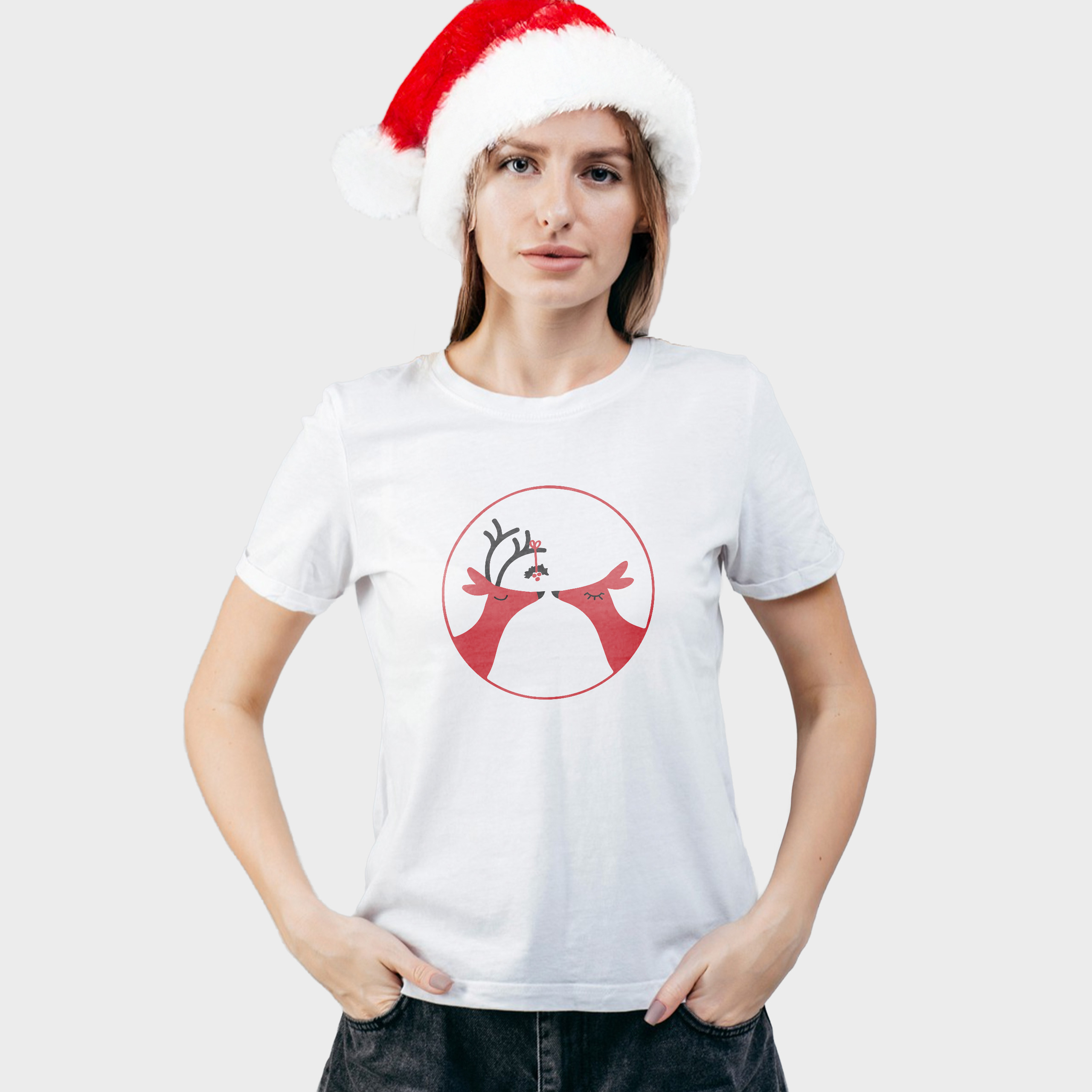 Koszulka damska biała święta Renifery - obrazek 3
