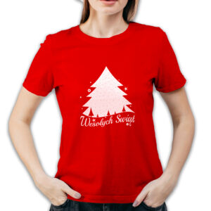 Koszulka damska czerwona święta Choinka Wesołych Świąt