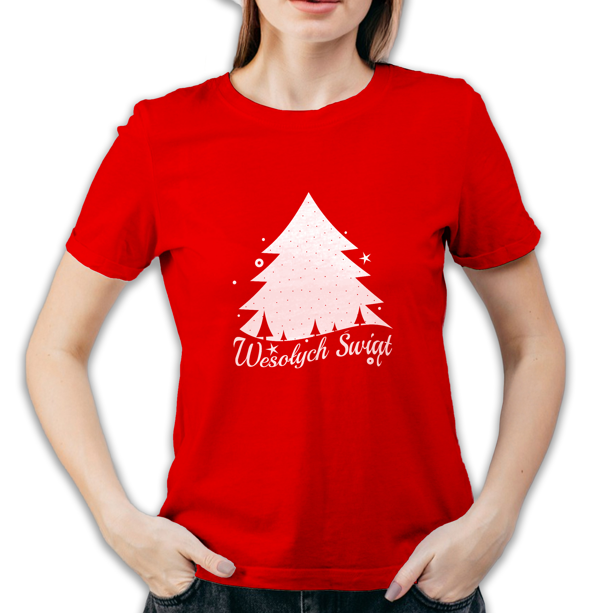 Koszulka damska czerwona święta Choinka Wesołych Świąt
