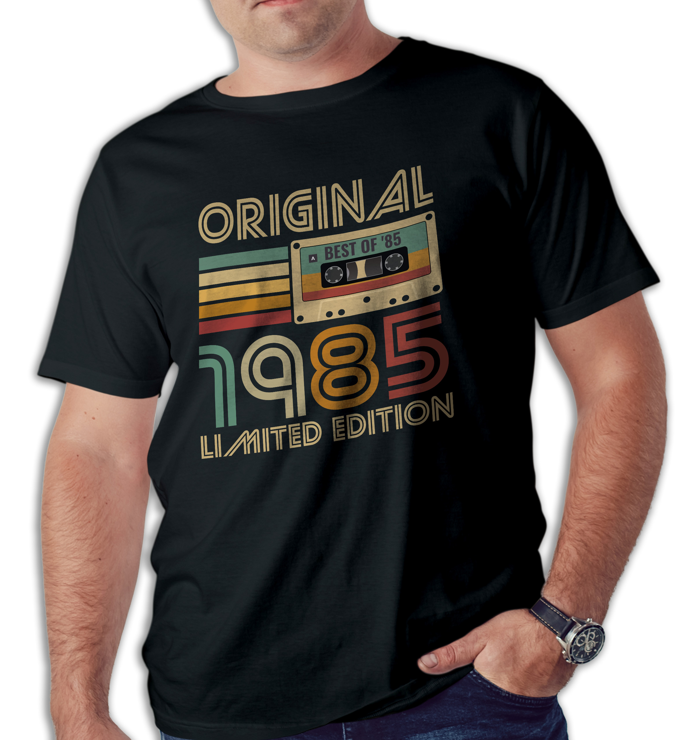 Koszulka męska czarna kaseta rocznik 1985