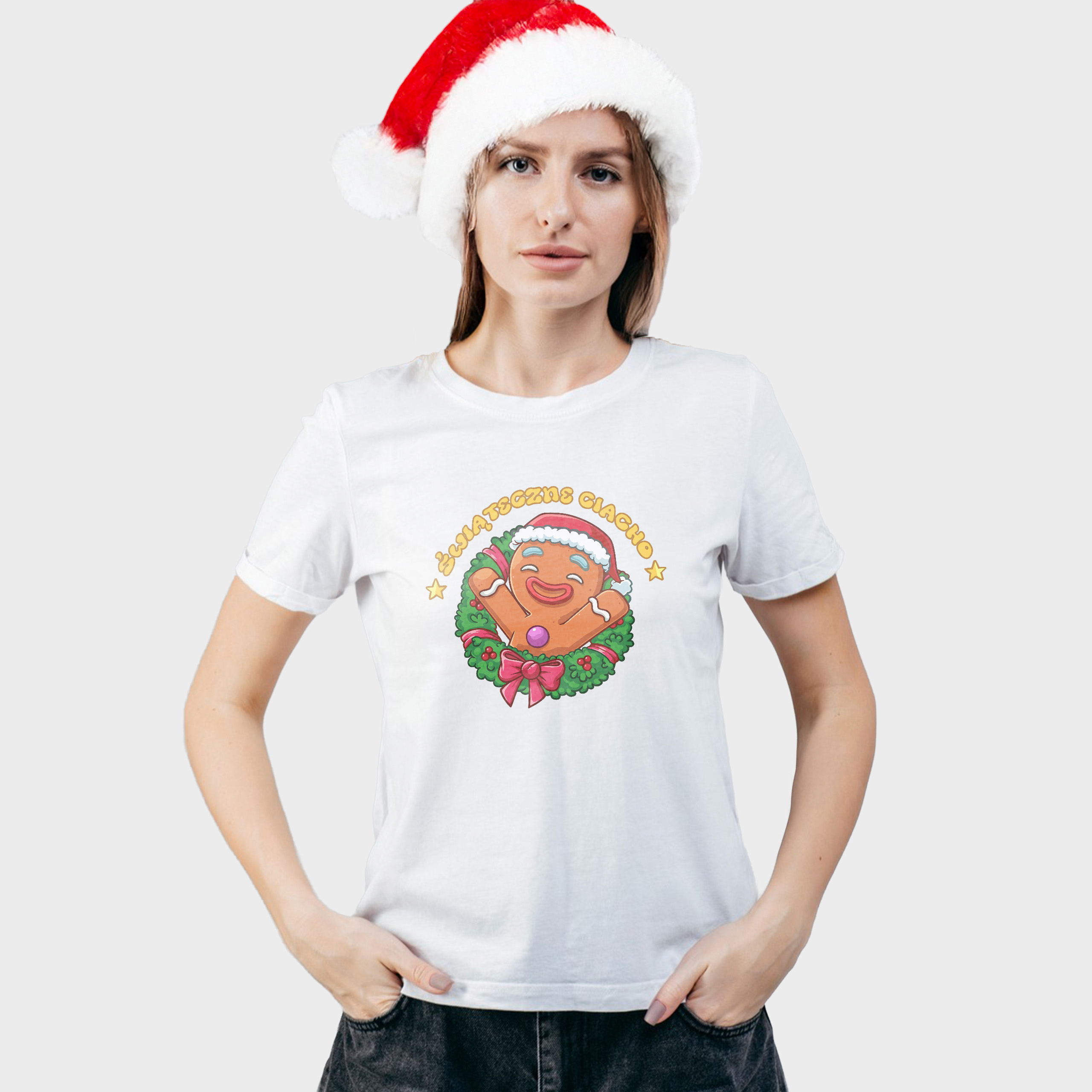 Koszulka damska biała święta "Świąteczne Ciacho" - obrazek 3