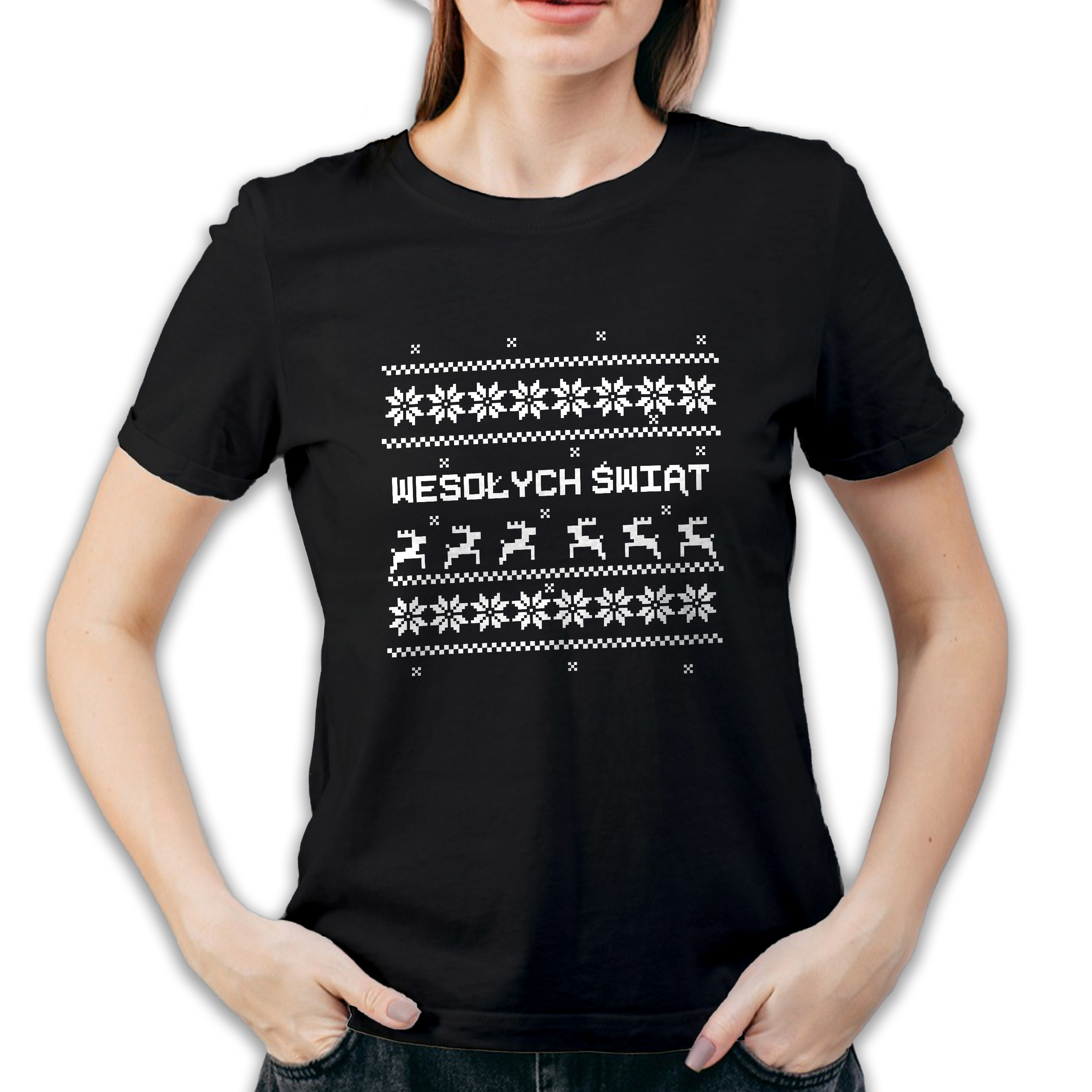 Koszulka damska czarna święta wzorki geometryczne