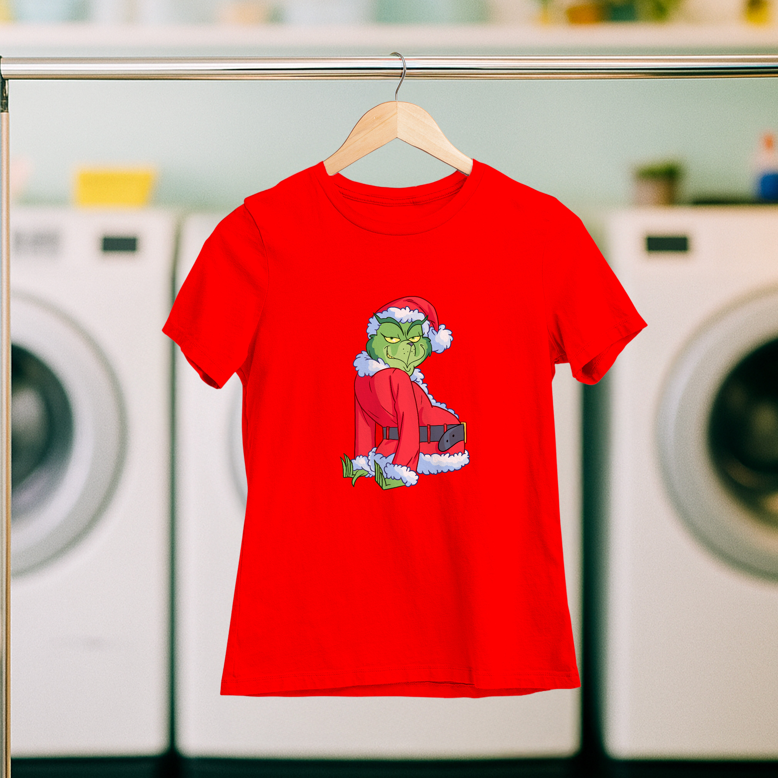 Koszulka kobieta czerwona święta Grinch Bokiem - obrazek 5