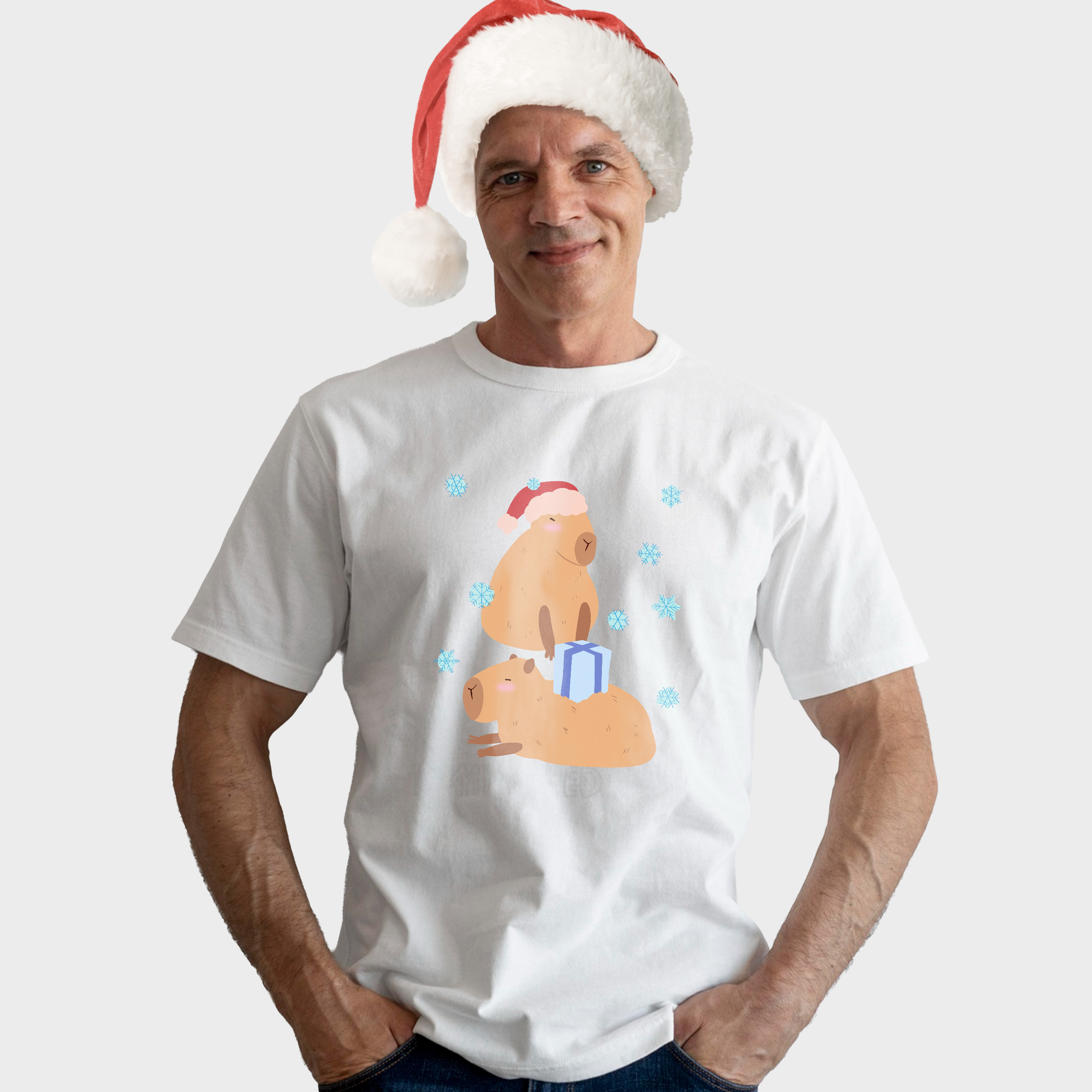 Koszulka męska biała święta Kapibara - obrazek 3