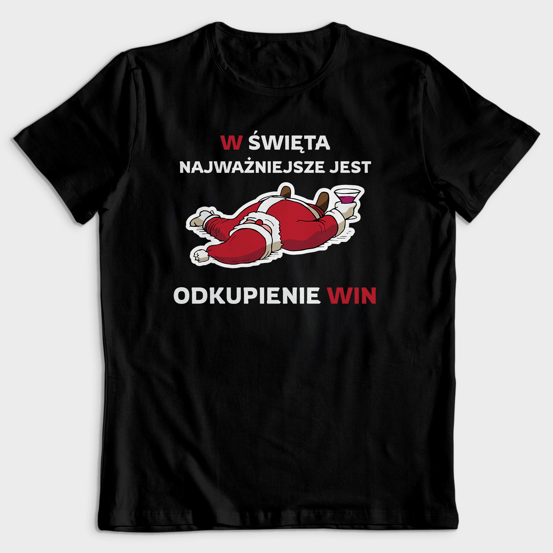 Koszulka męska czarna święta ""W święta najważniejsze jest okupienie win"" - obrazek 2